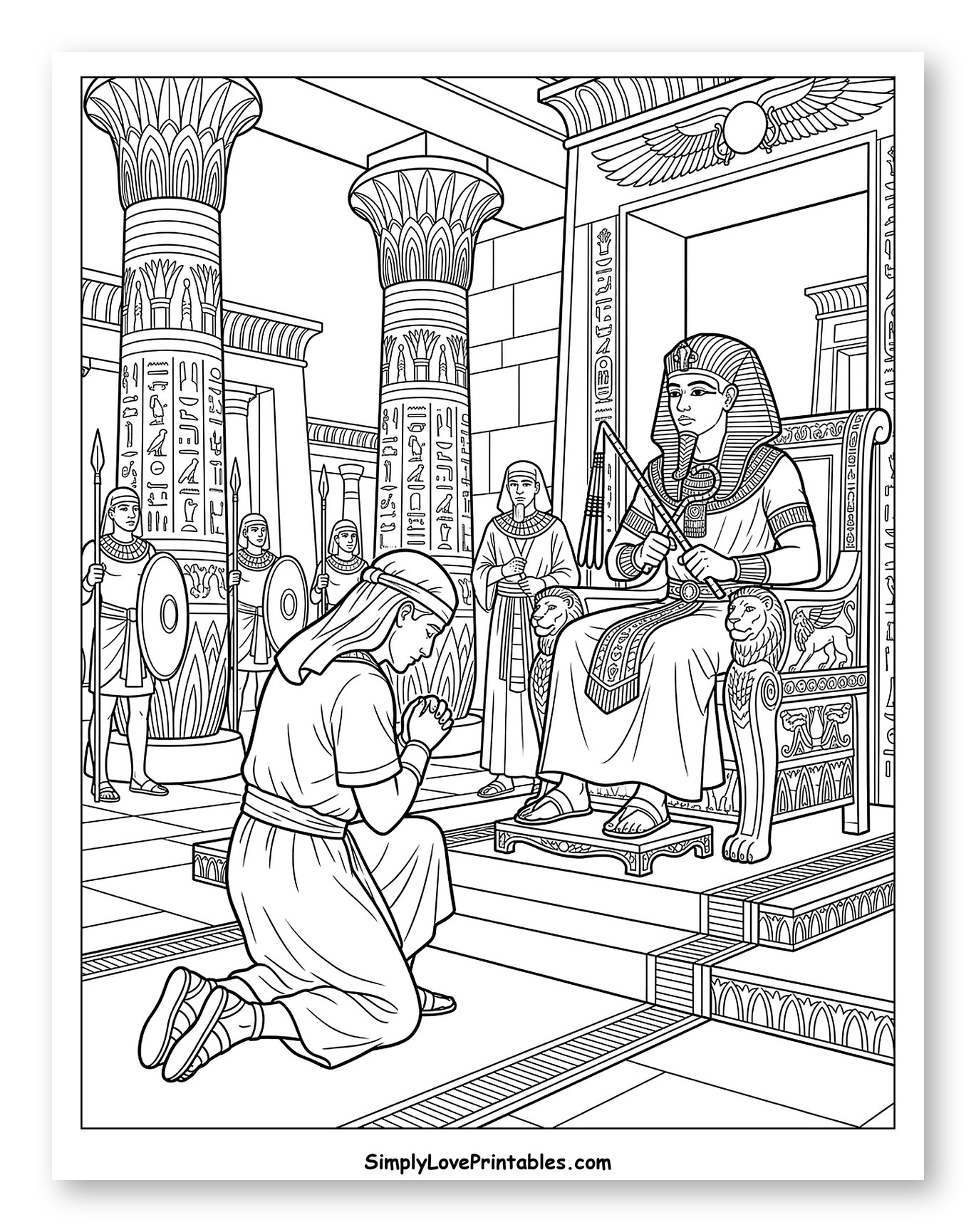 Joseph Kneeling Before the Pharaoh Coloring Page