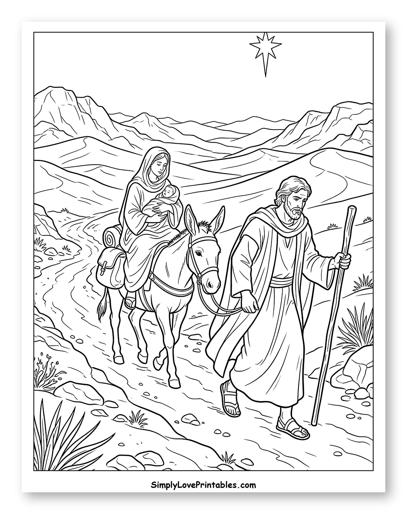 Joseph Leads Mary and Baby Jesus Traveling