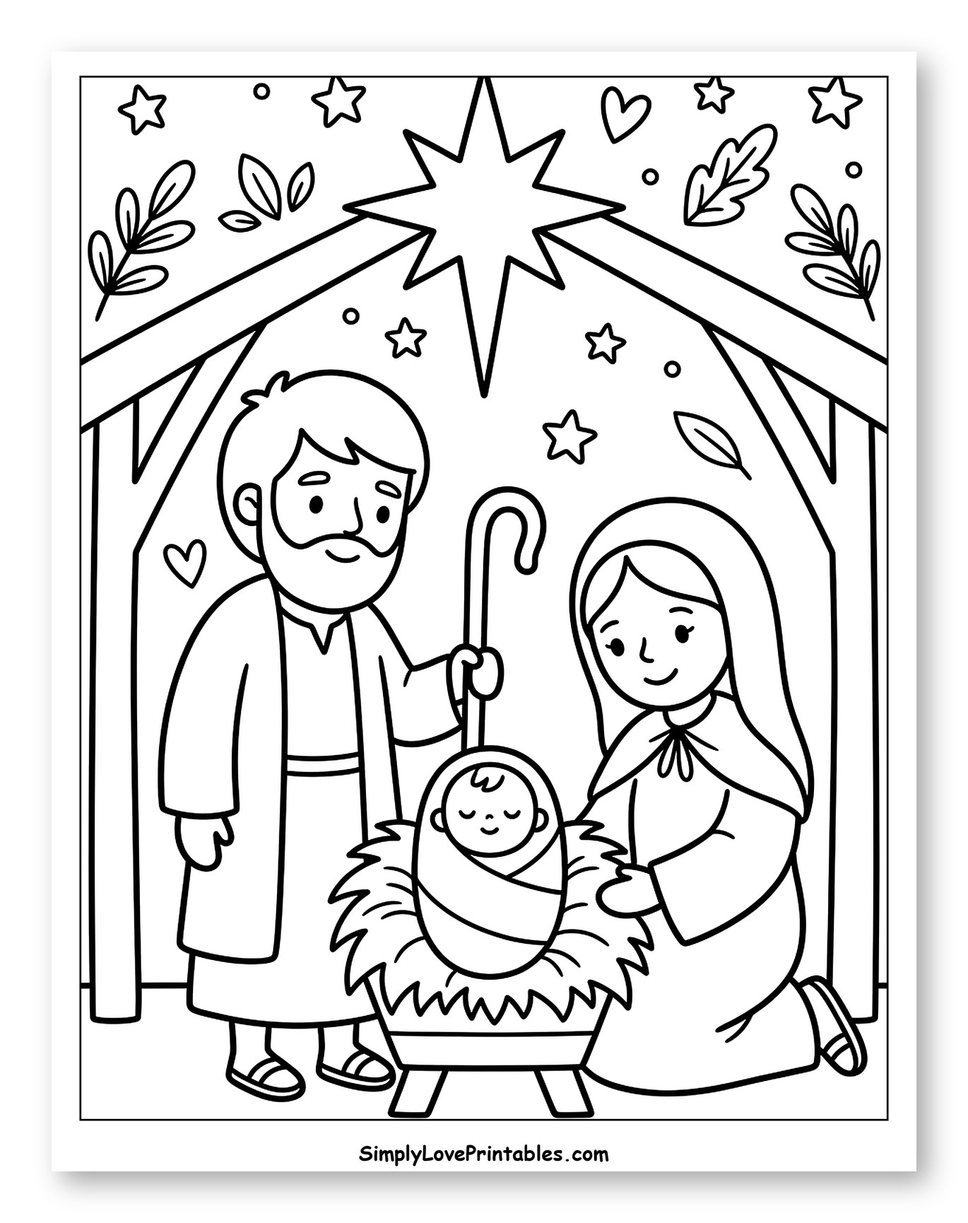 Joseph, Mary, and Baby Jesus Nativity Scene Coloring Sheet for Adults