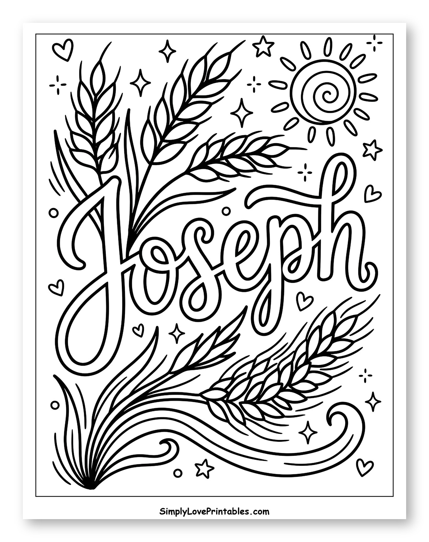 Joseph Name with Wheat and Celestial Elements