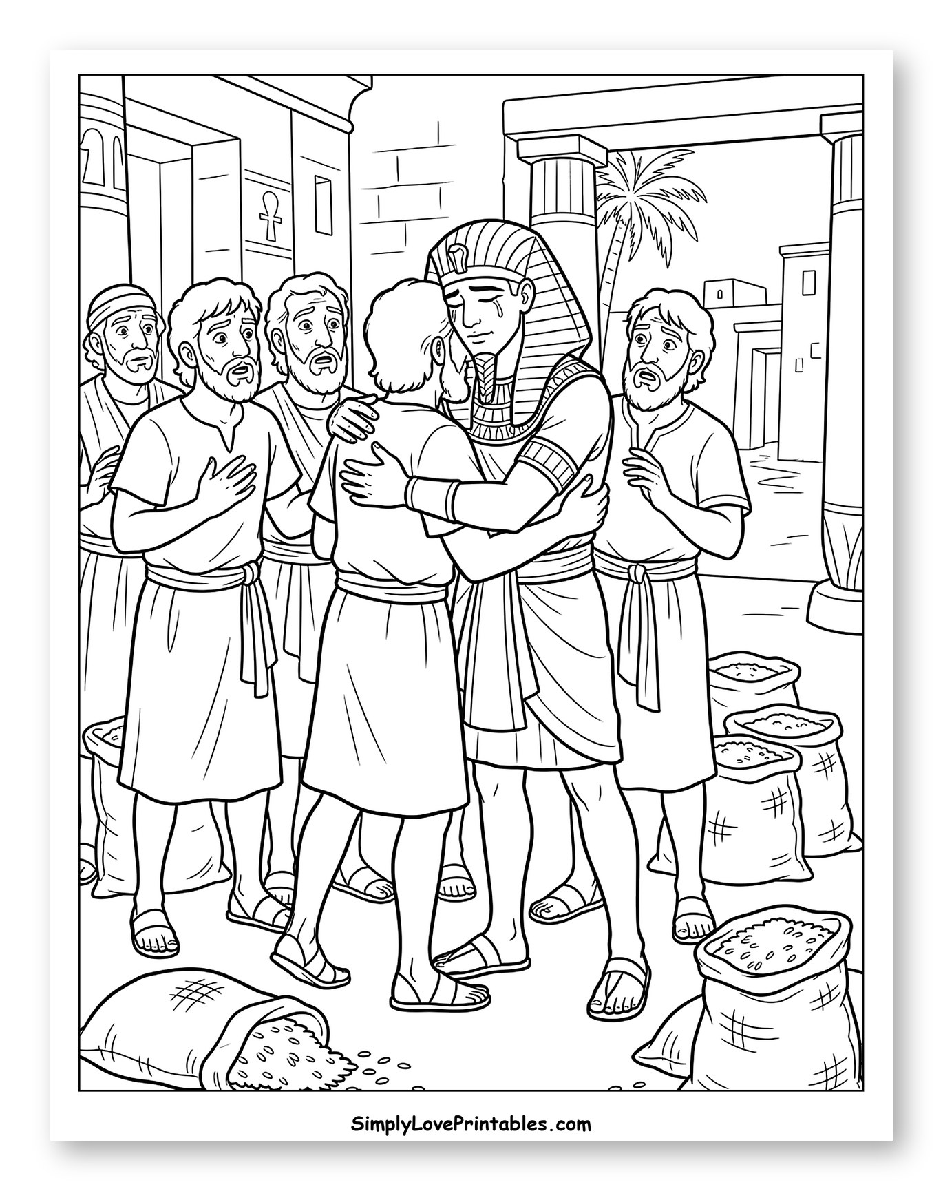 Joseph's Emotional Reunion with His Brothers Coloring Page