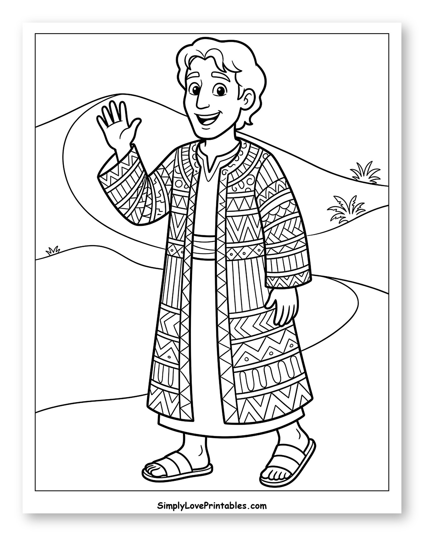 Joseph Waving in His Coat of Many Colors Coloring Page for Kids