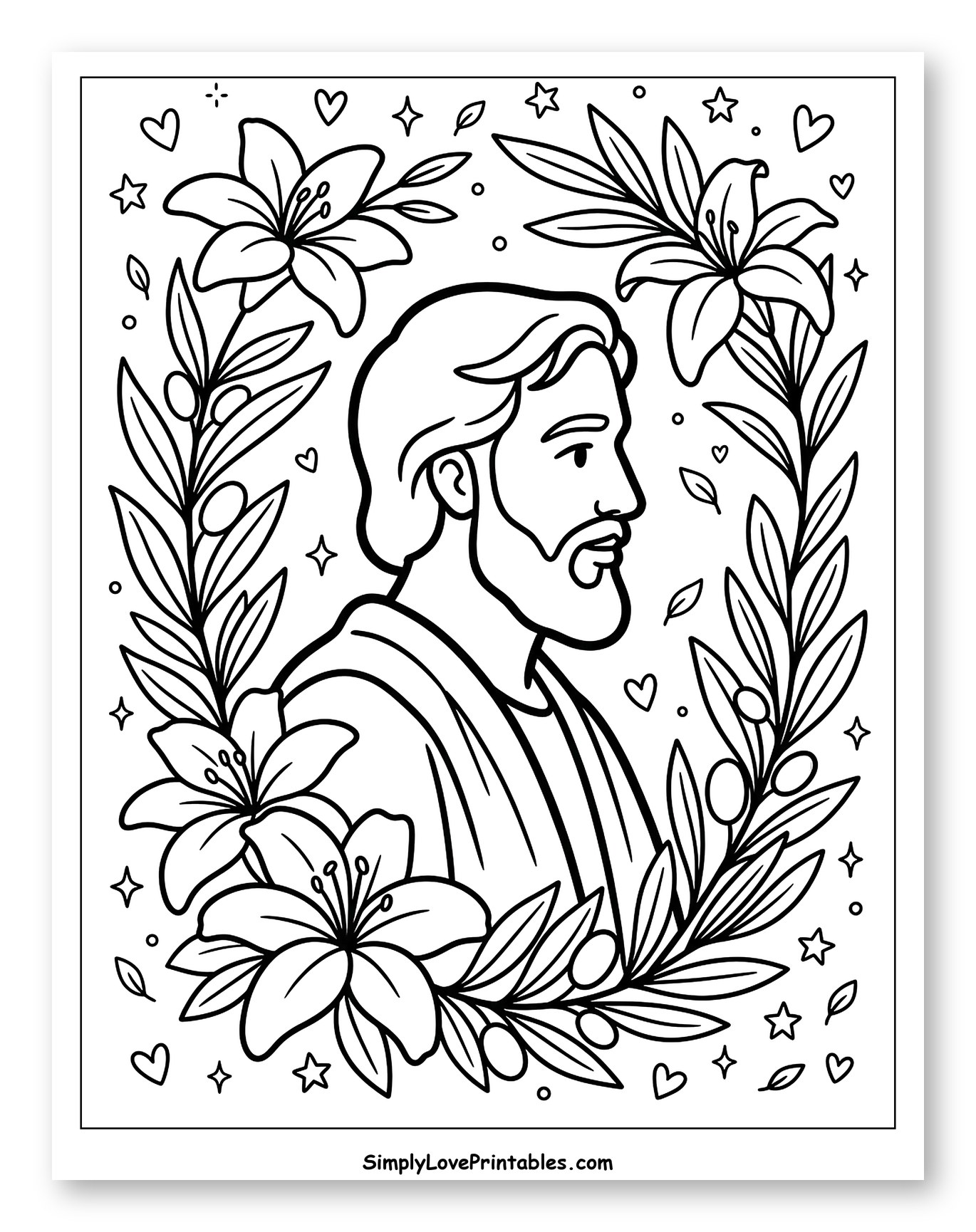 Joseph with Lilies and Olive Branches Coloring Sheet for Adults
