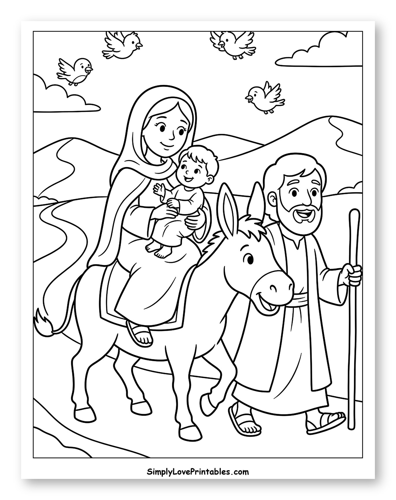 Journey of the Holy Family to Color for Kids