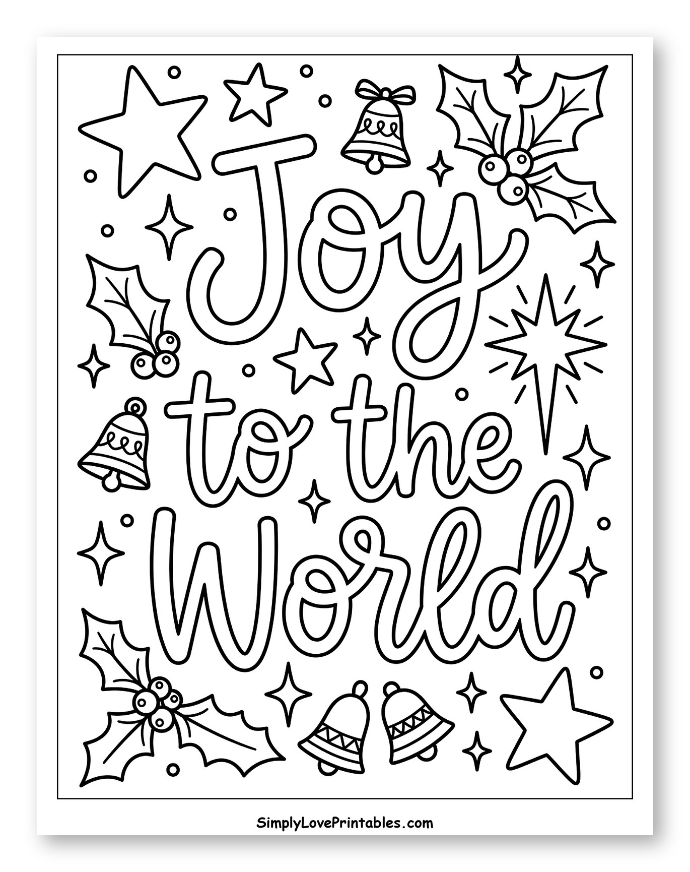Joy to the World Christmas Greeting Coloring Page for Adults