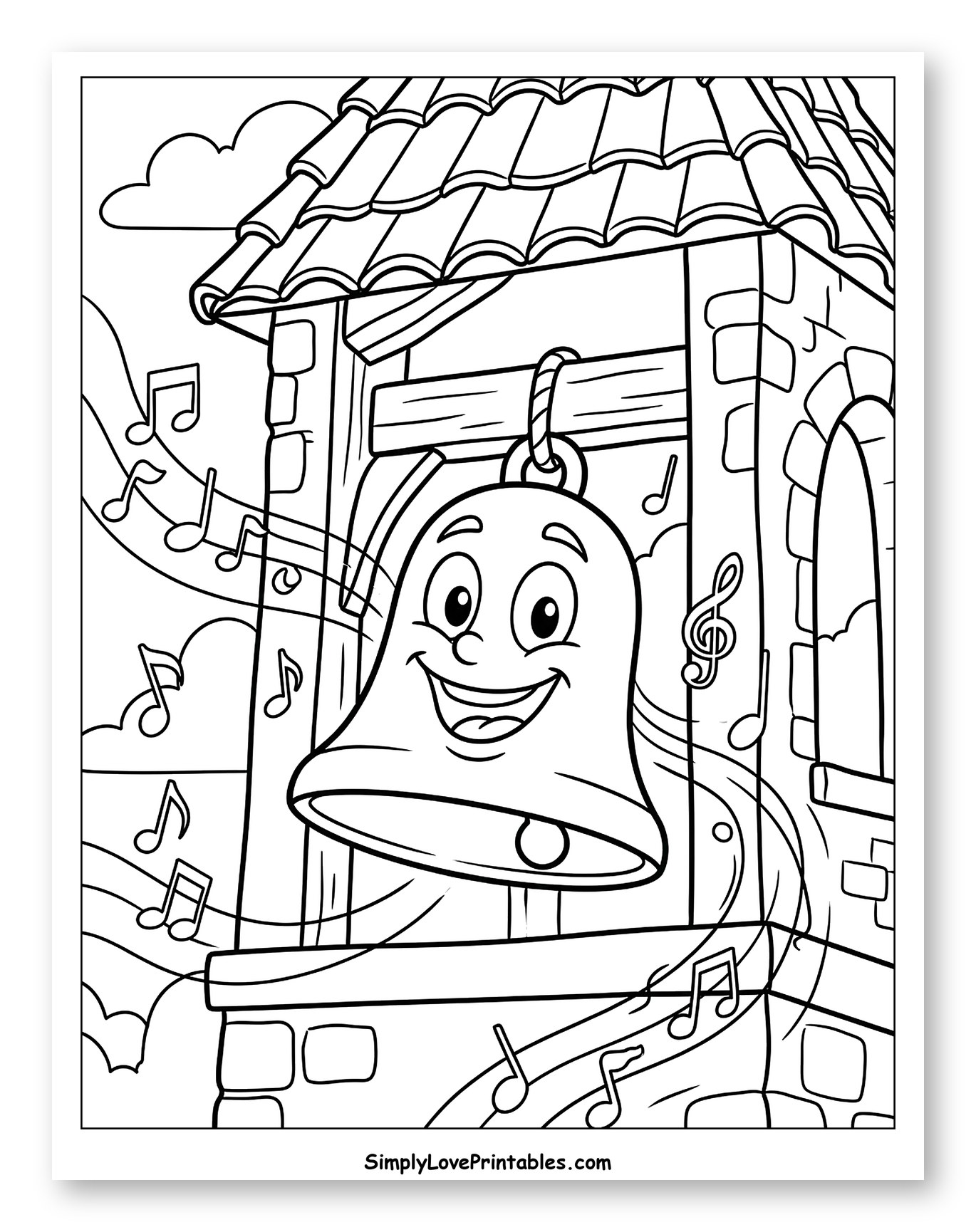 Joyful Bell in Stone Bell Tower to Color for Kids