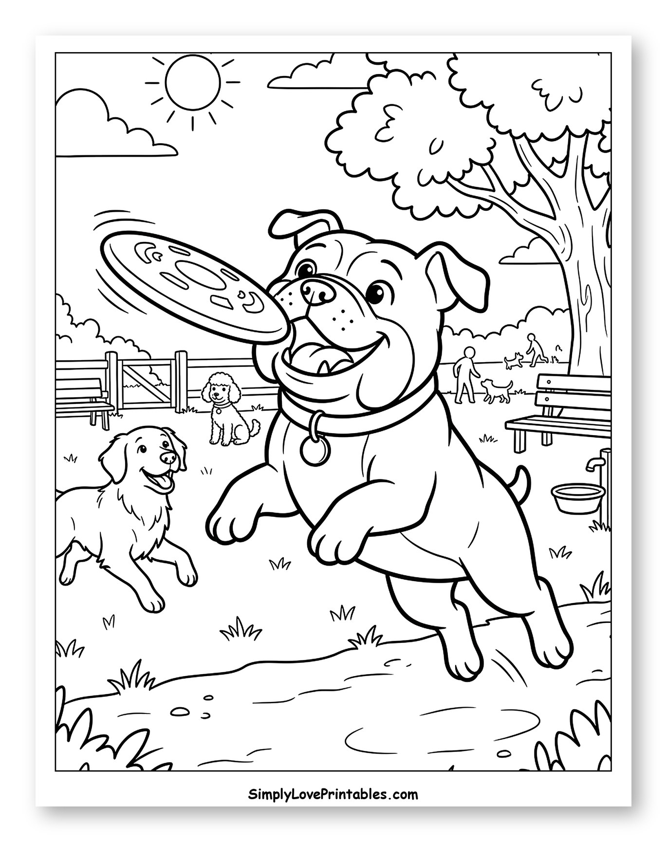 Joyful Bulldog Catching a Frisbee in Park