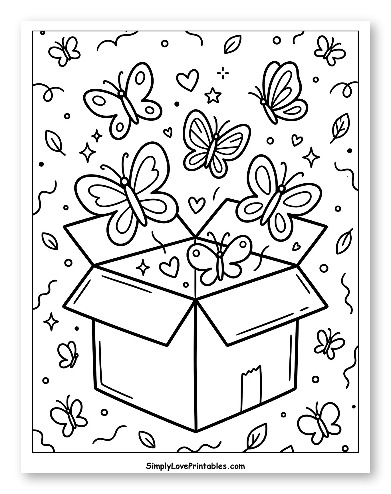Joyful Butterflies Emerging from a Box Coloring Sheet for Adults