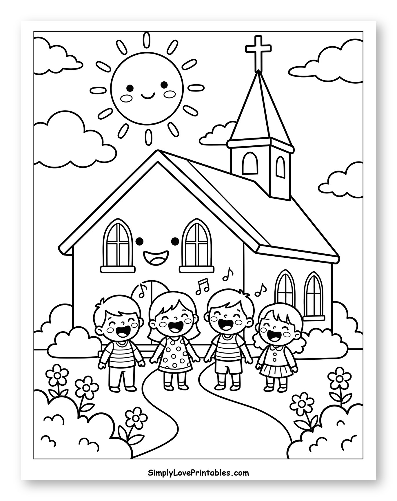 Joyful Children Singing Outside a Happy Church
