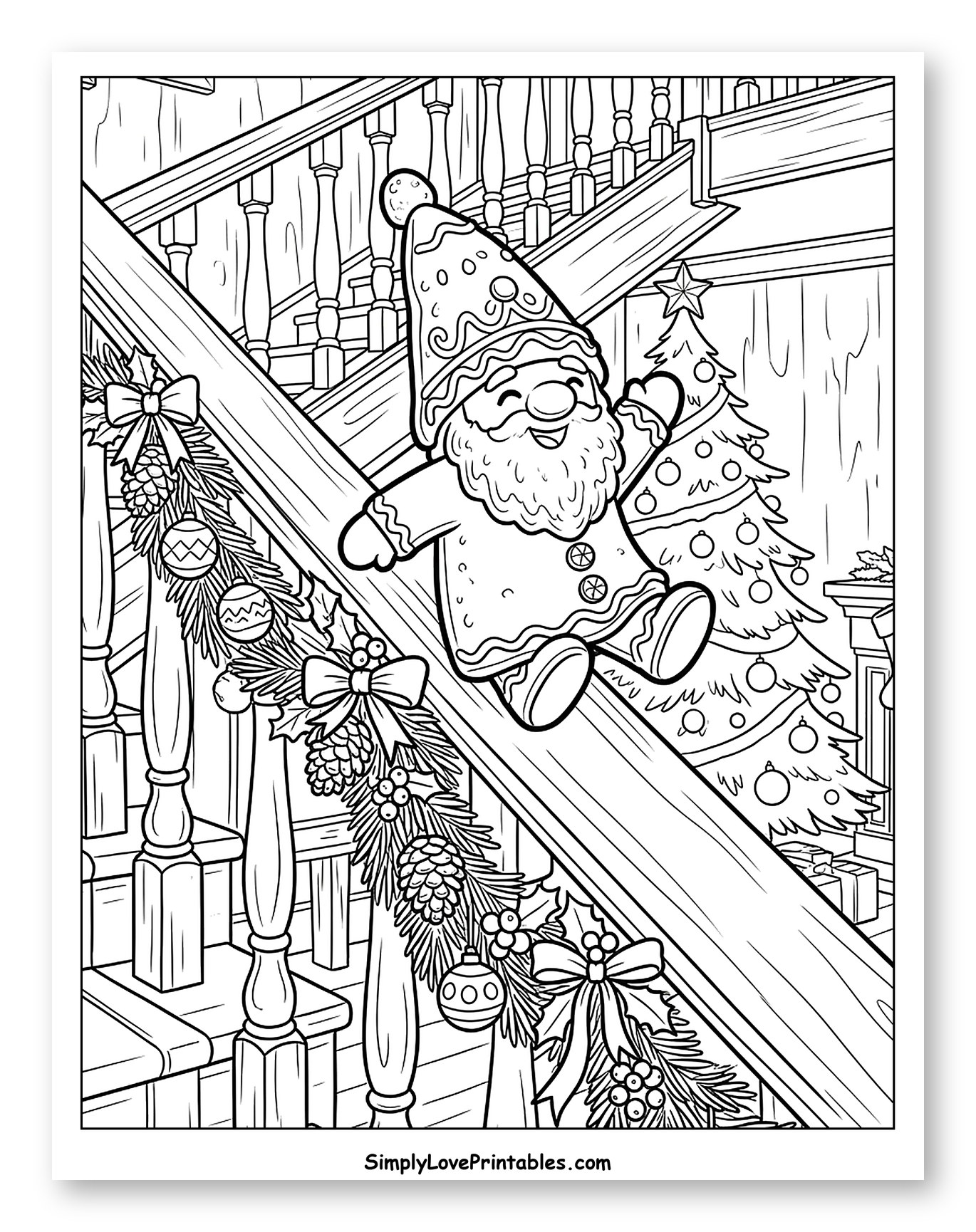 Joyful Christmas Gnome Sliding Down the Banister