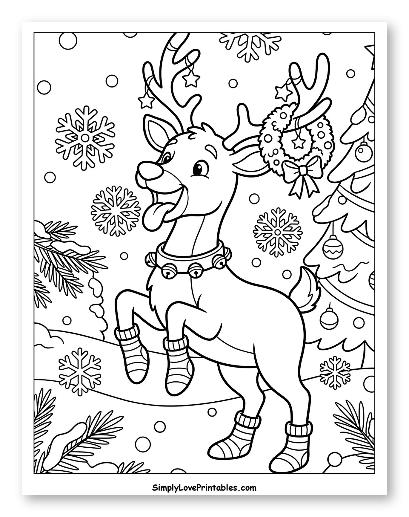 Joyful Christmas Reindeer in Striped Socks