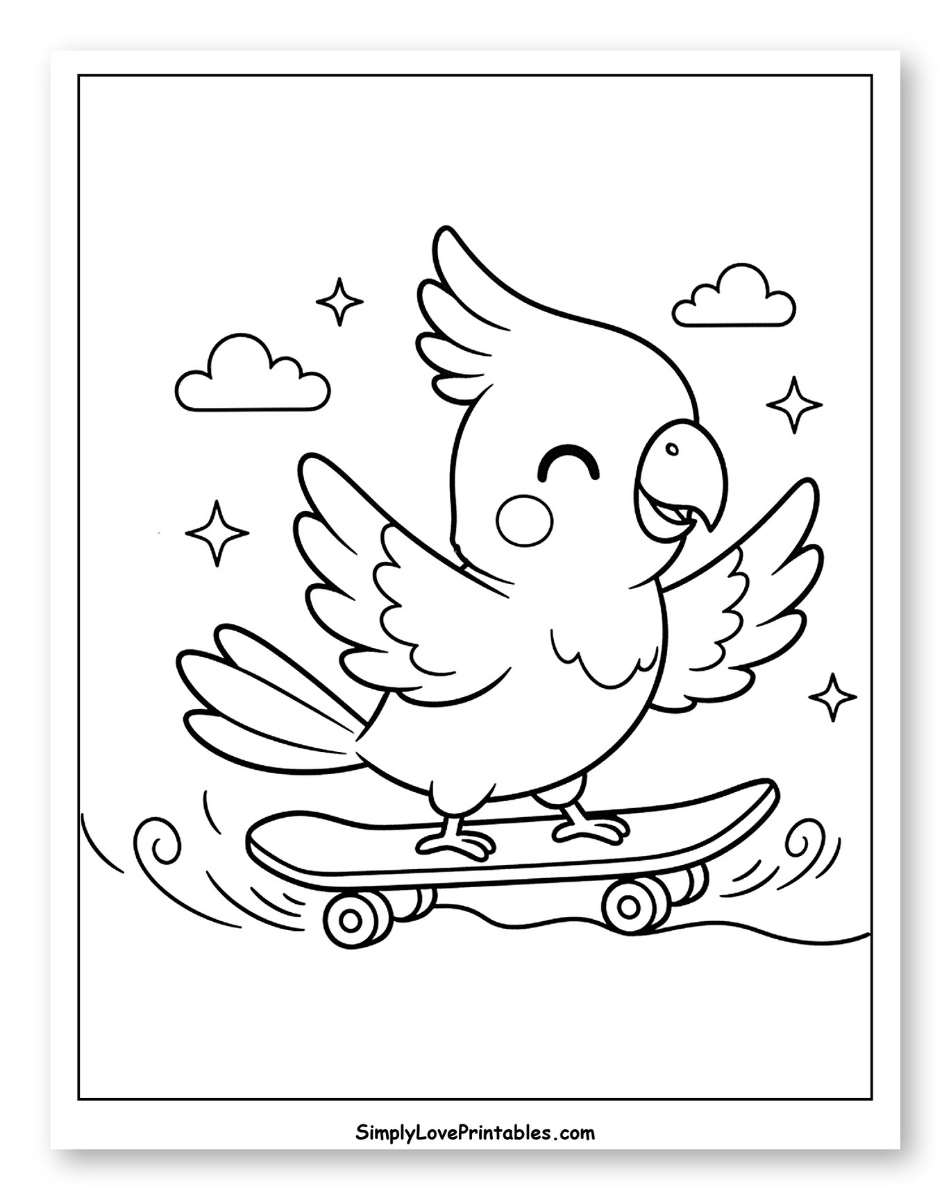 Joyful Cockatoo Riding a Skateboard