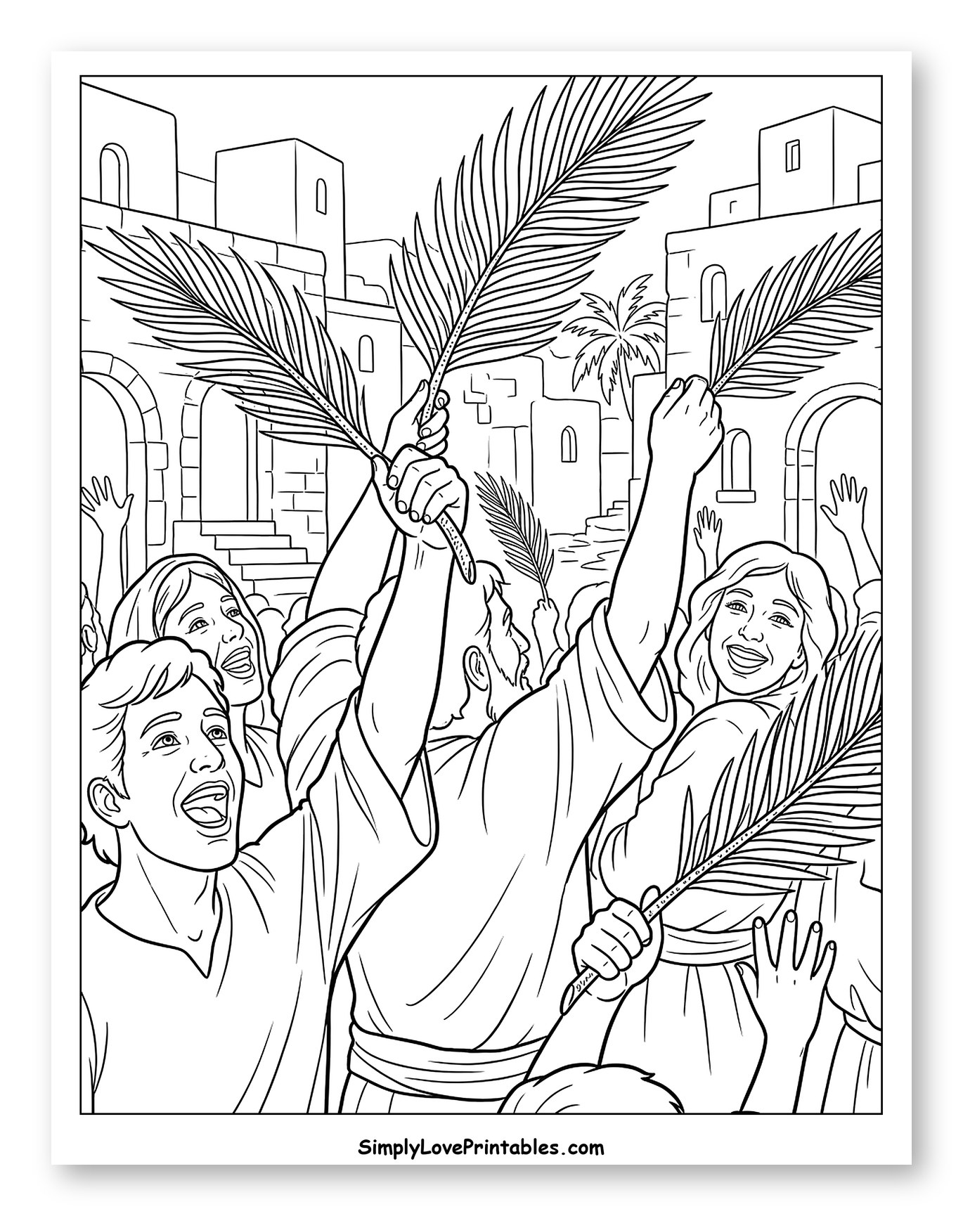 Joyful Crowd Holding Palm Branches