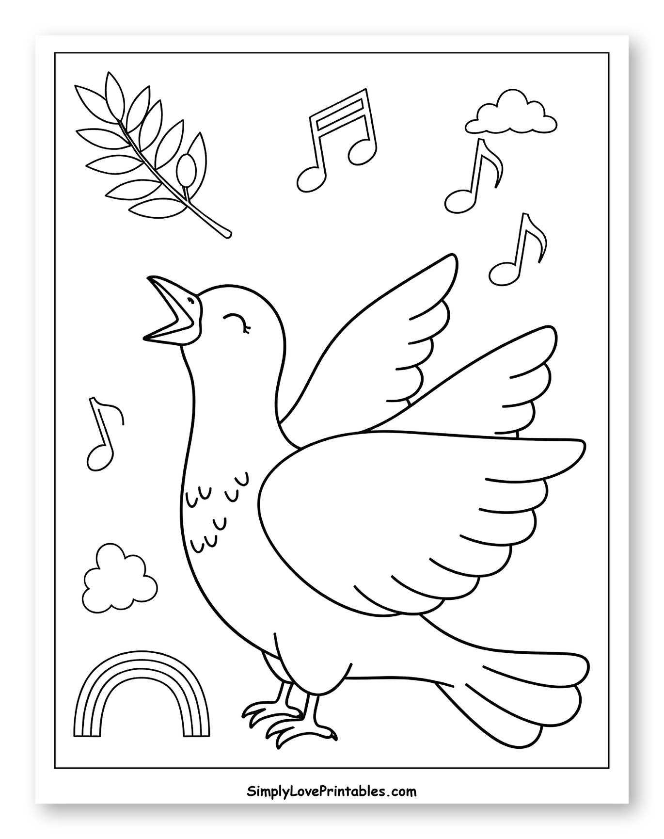Joyful Dove with Olive Branch and Music Notes