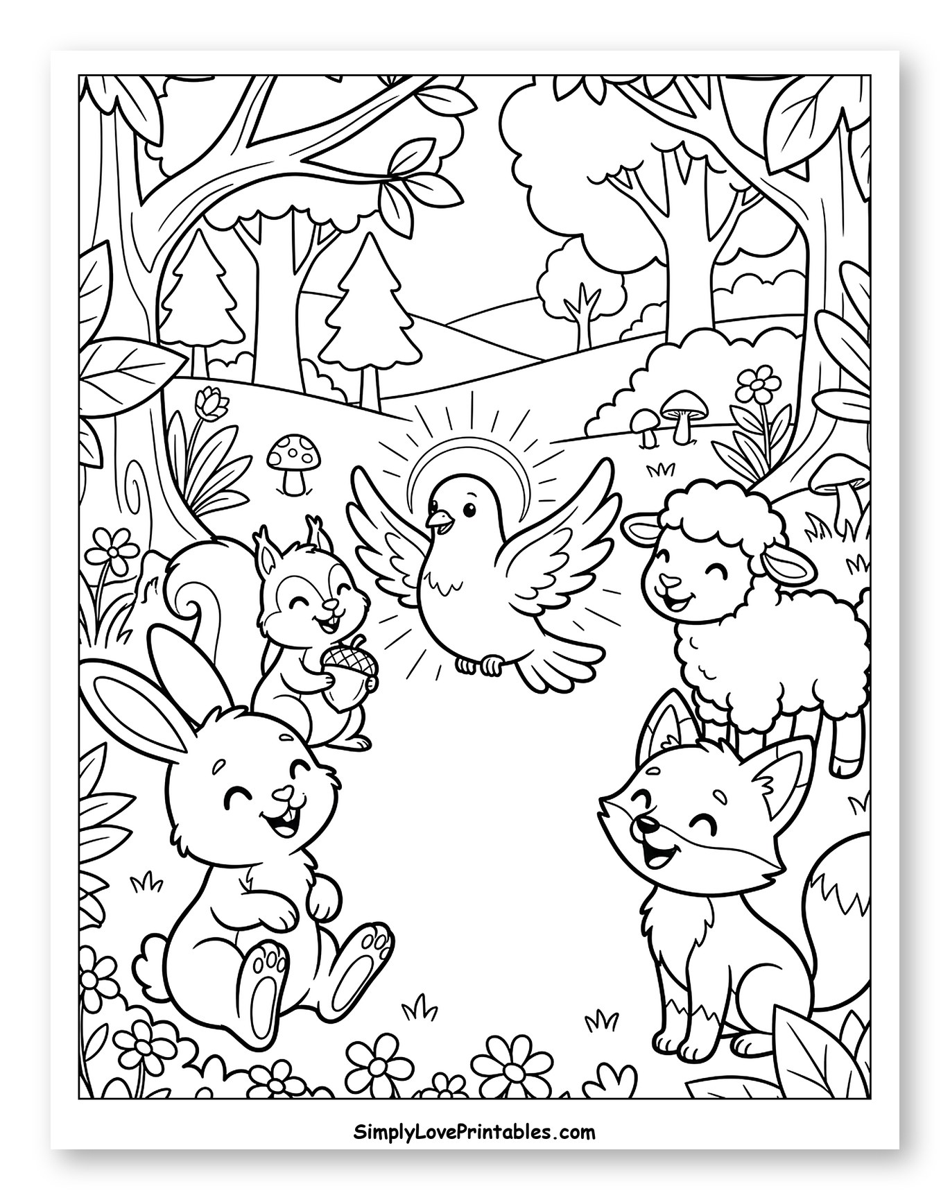 Joyful Forest Creatures with a Radiant Dove
