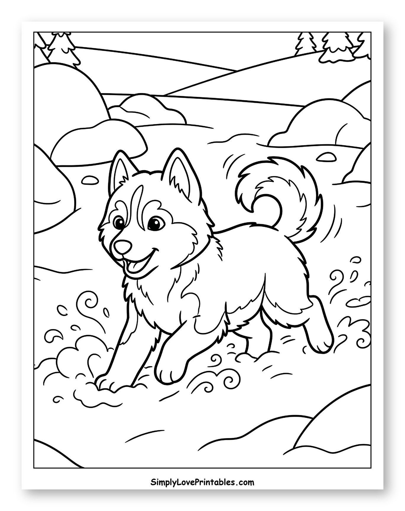 Joyful Husky Puppy in Snowy Landscape