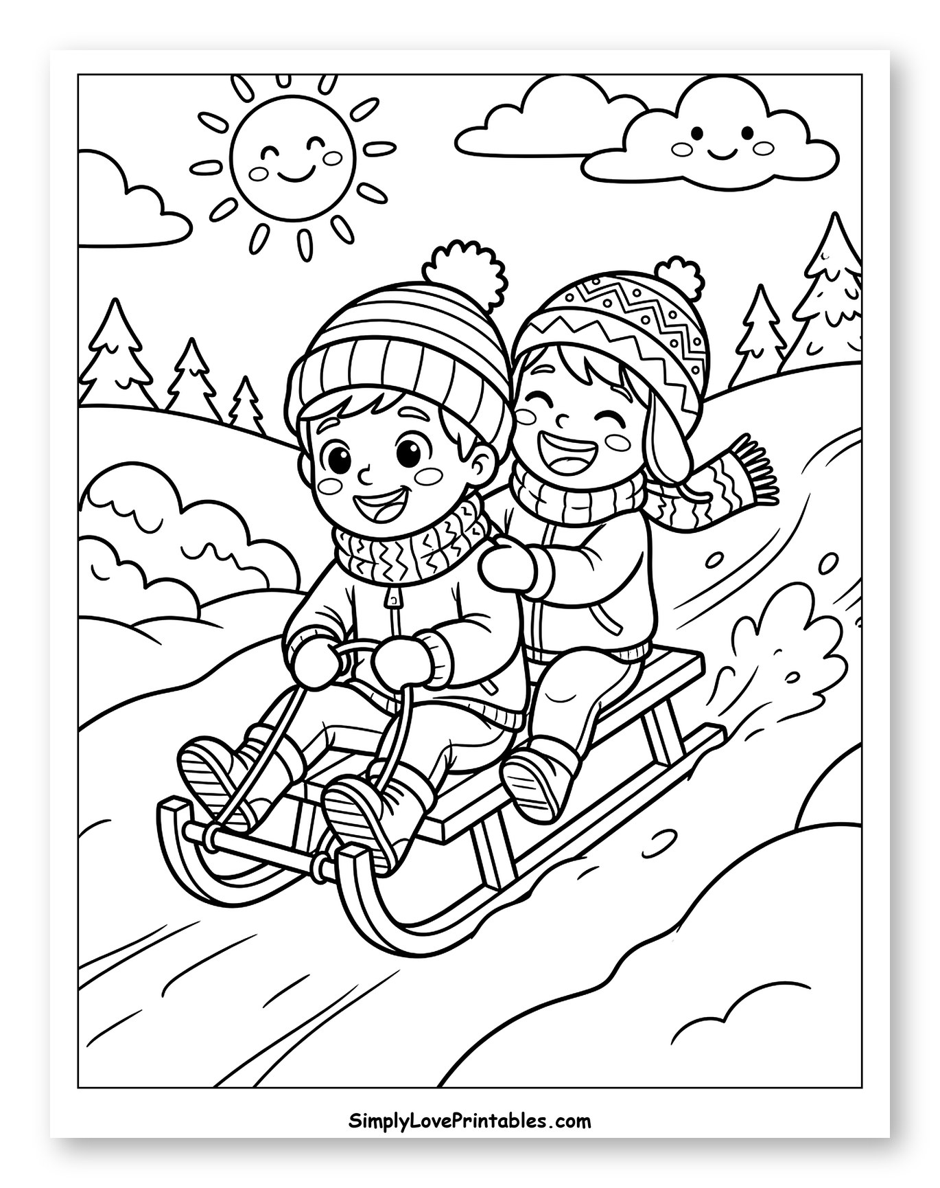 Joyful Kids Sledding with Scarves