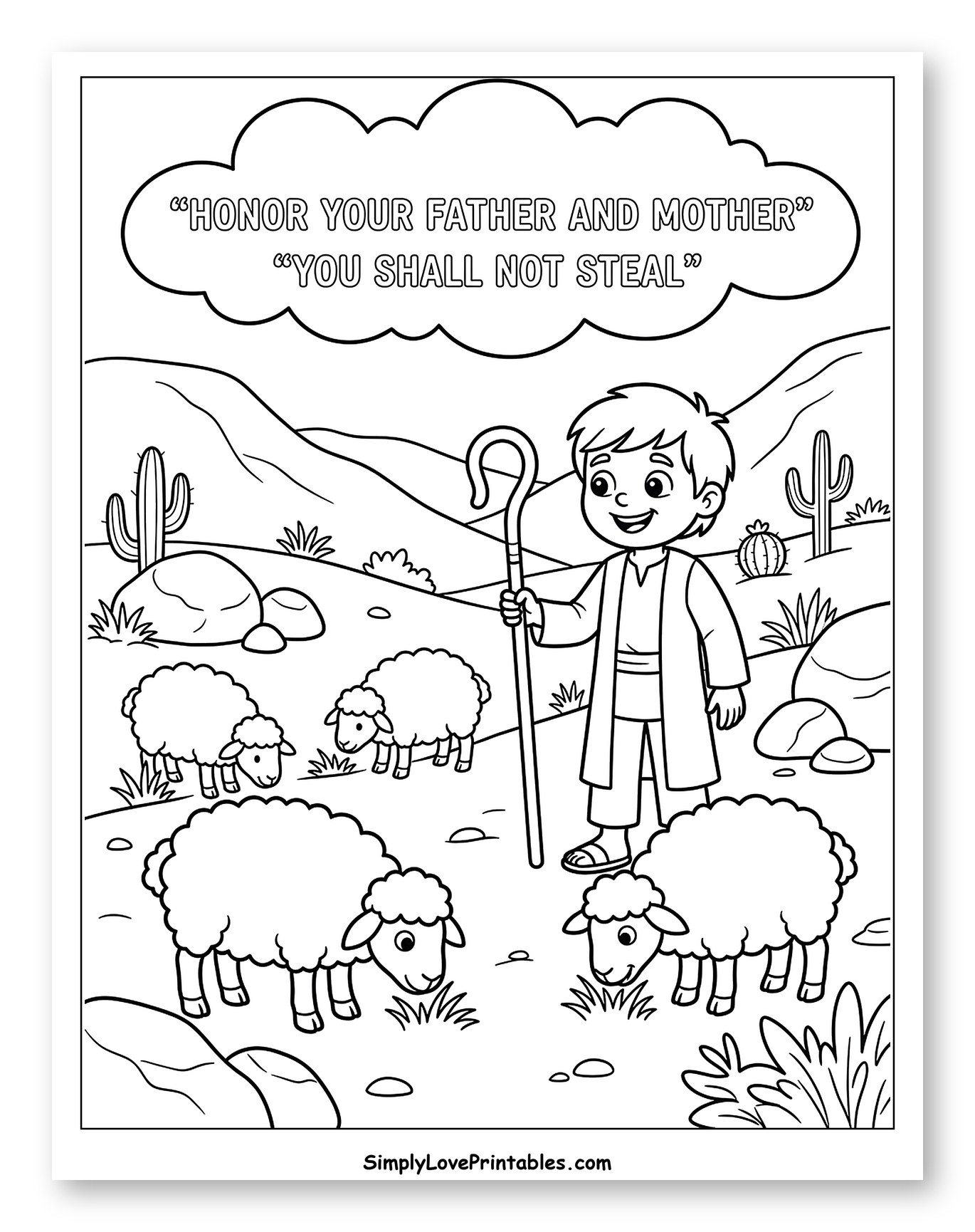 Joyful Shepherd and Peaceful Flock to Color for Kids