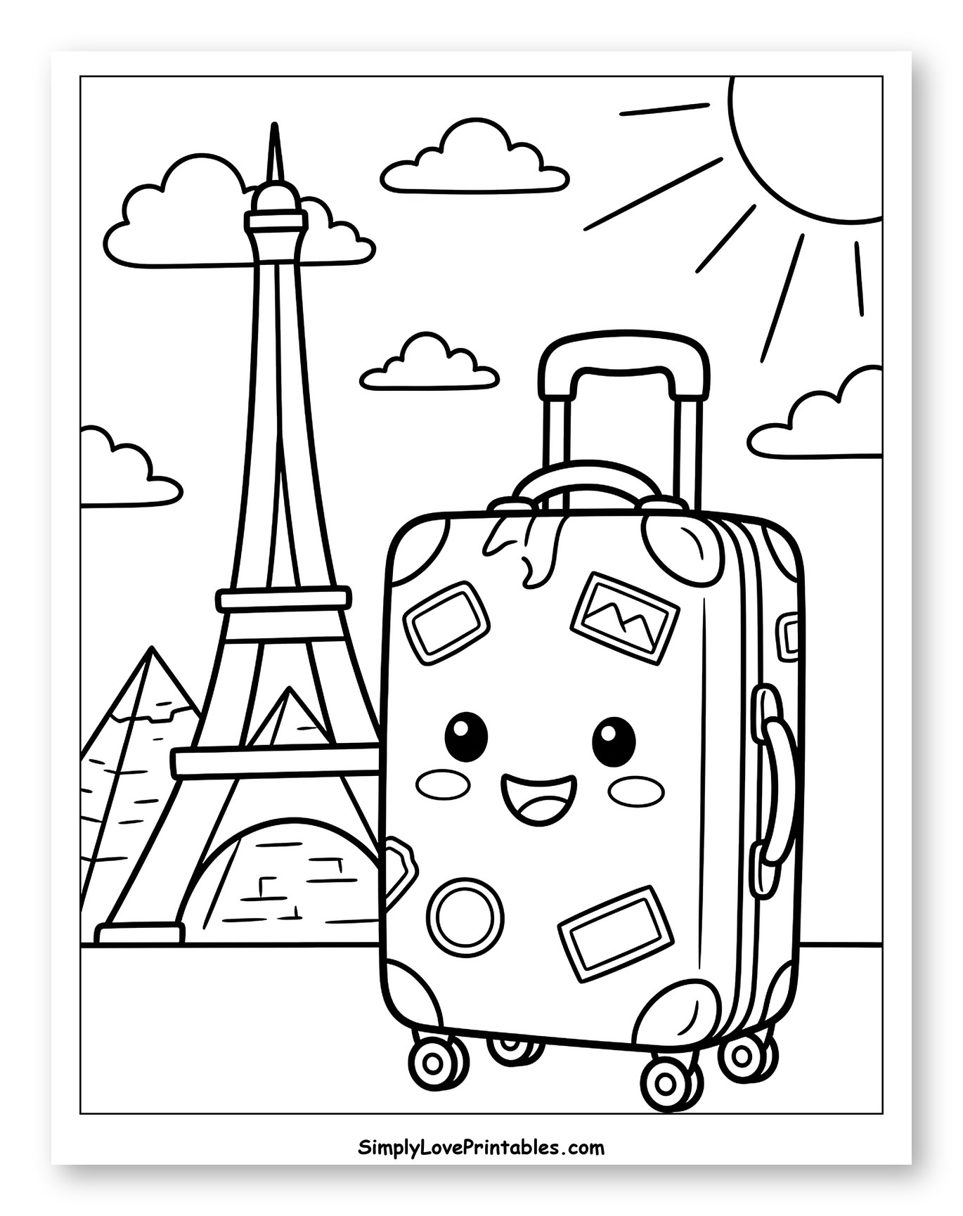 Joyful Suitcase with Eiffel Tower and Pyramids