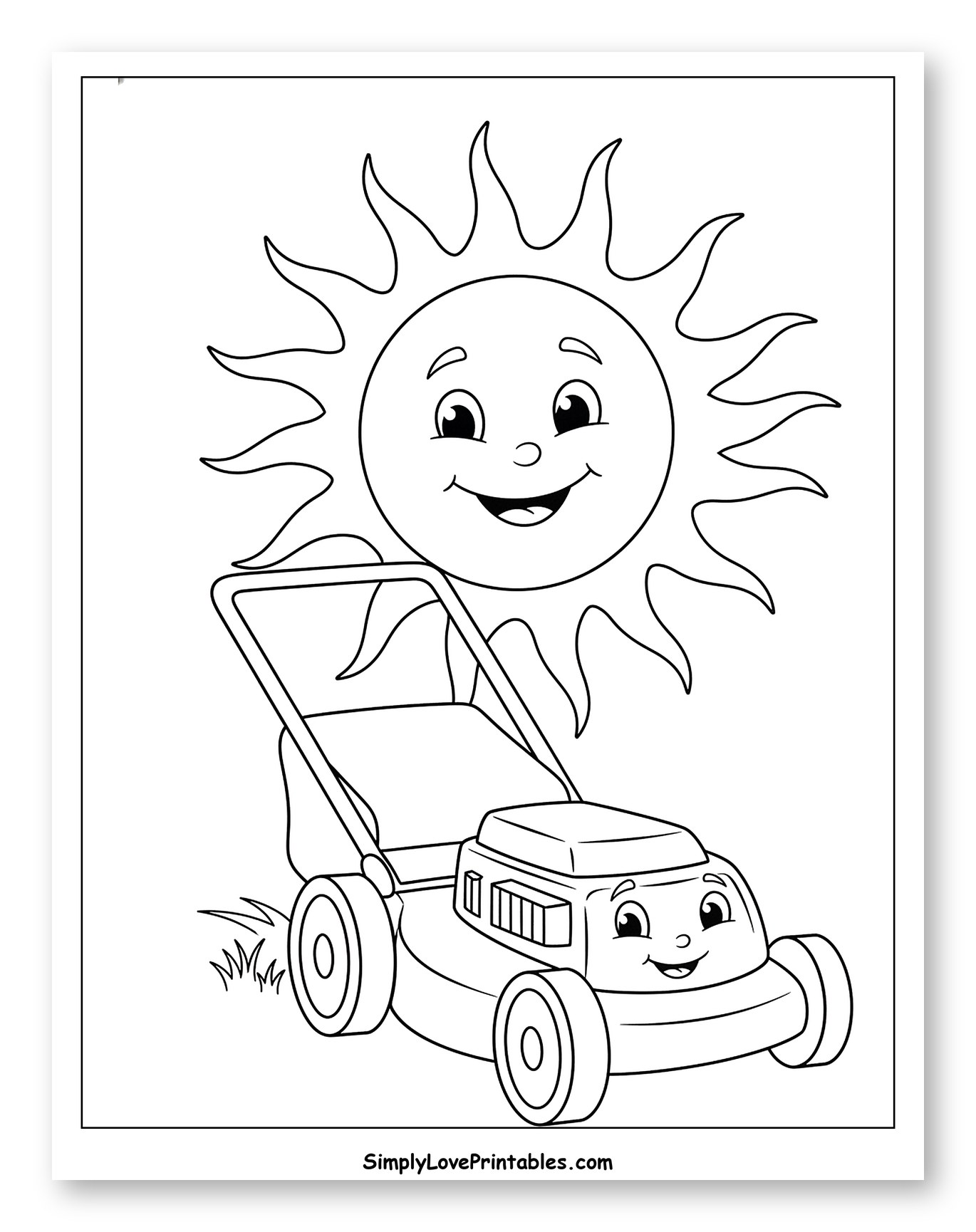Joyful Sun and Cheerful Lawn Mower