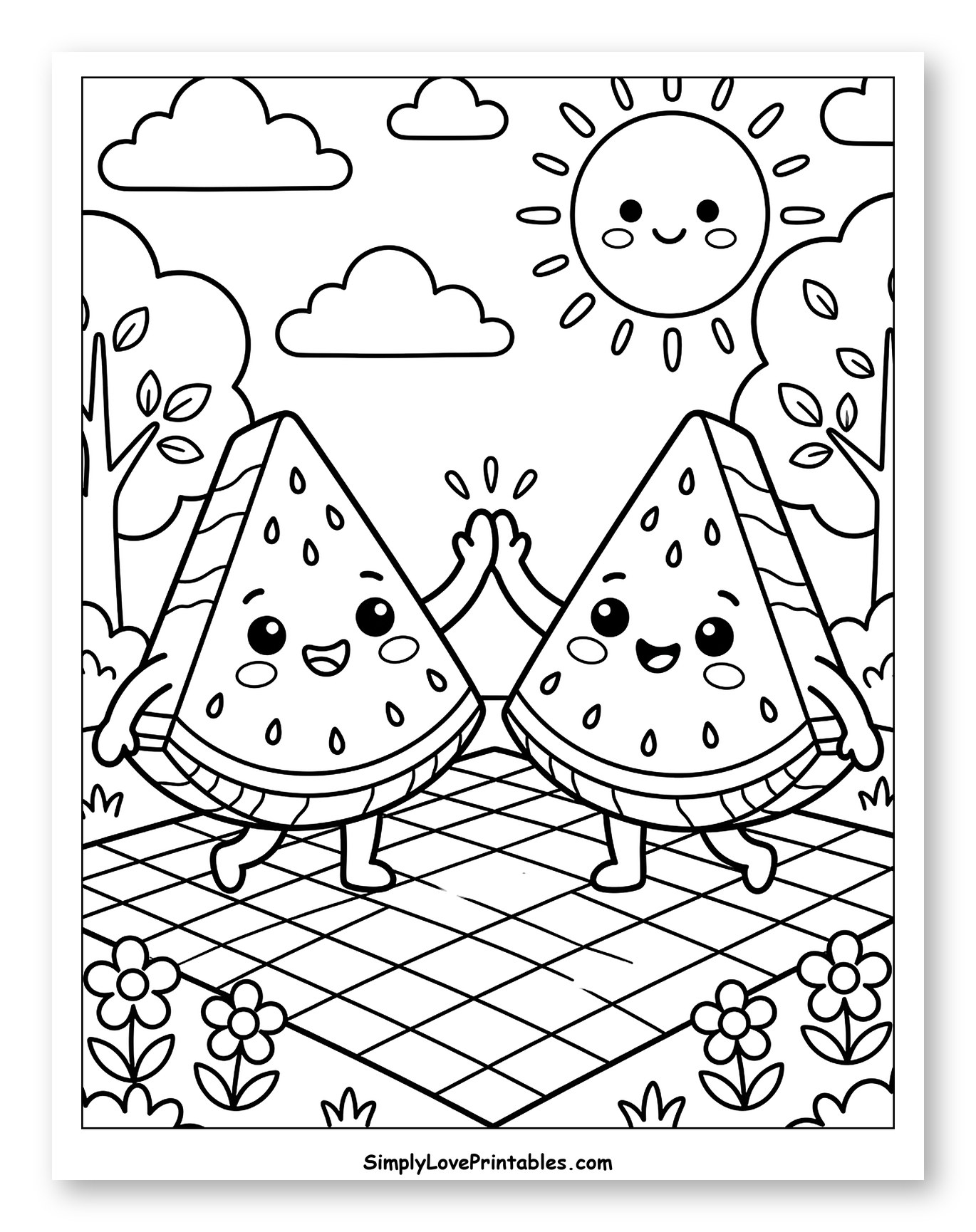 Joyful Watermelons High-Fiving on Picnic Blanket