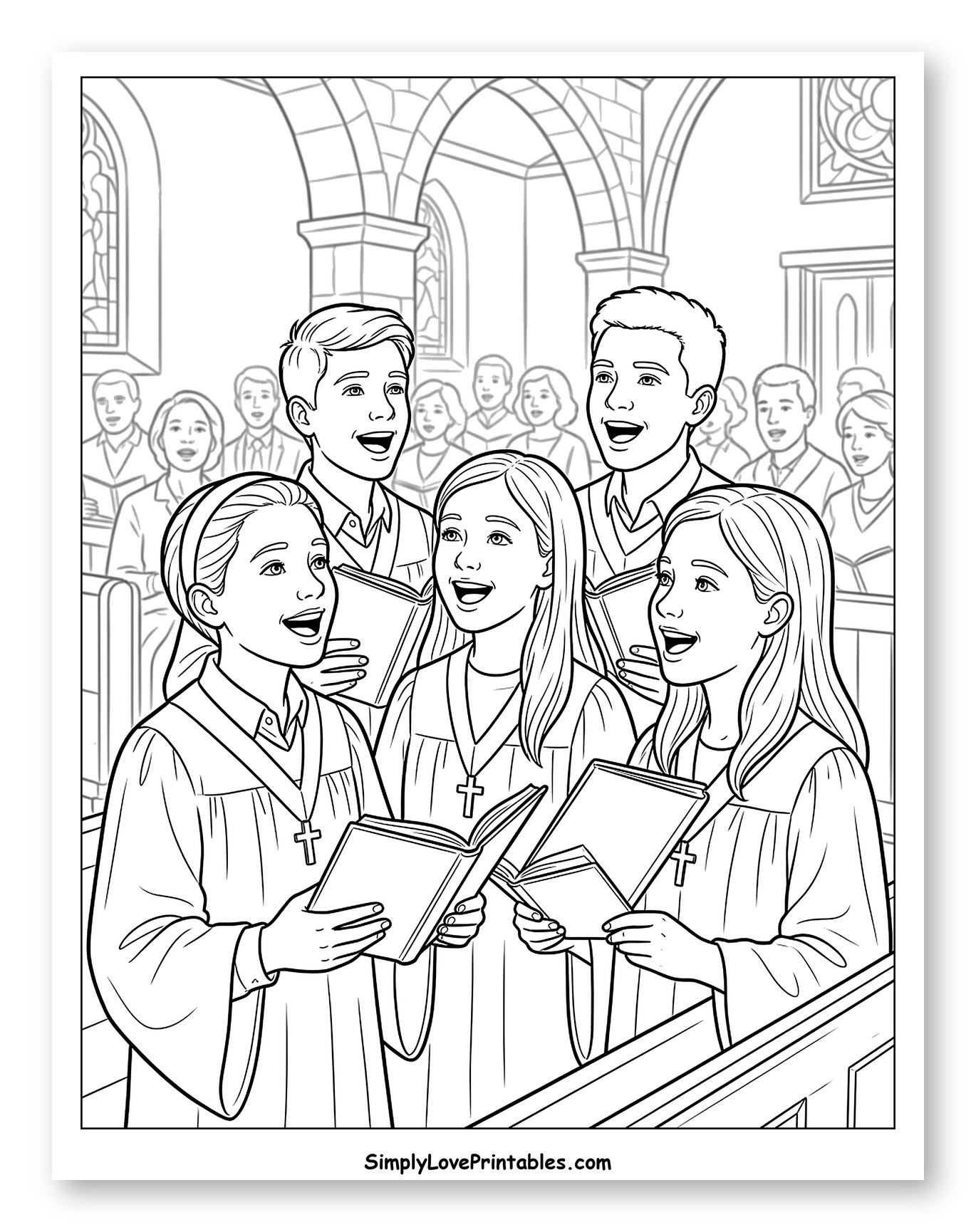 Joyful Youth Choir Singing in Church to Color