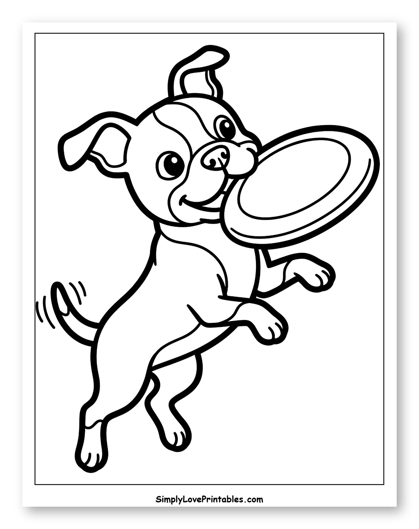 Jumping Boston Terrier Catching a Frisbee Coloring Sheet for Toddlers