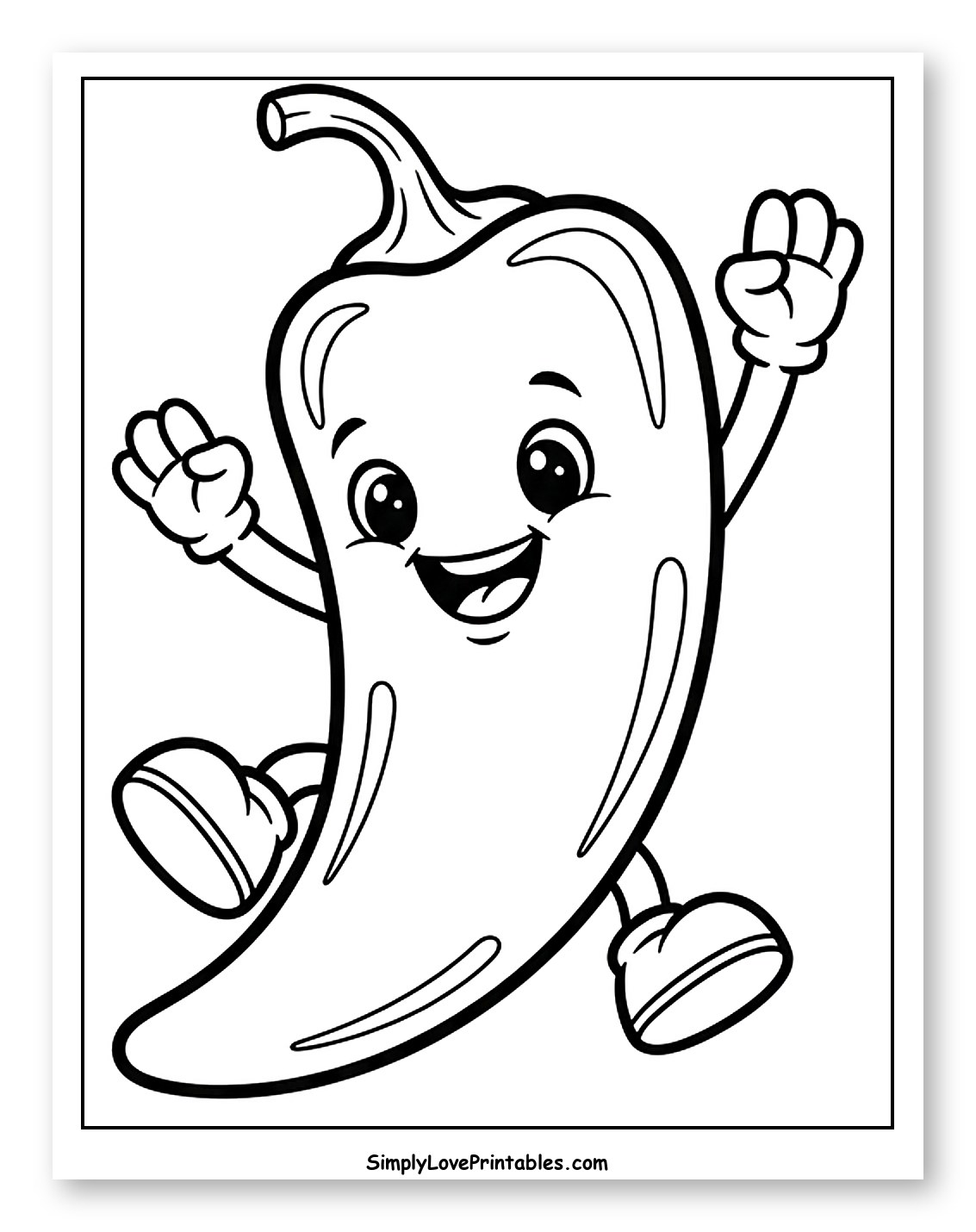 Jumping Jalapeño Pepper with a Smile Coloring Sheet for Toddlers