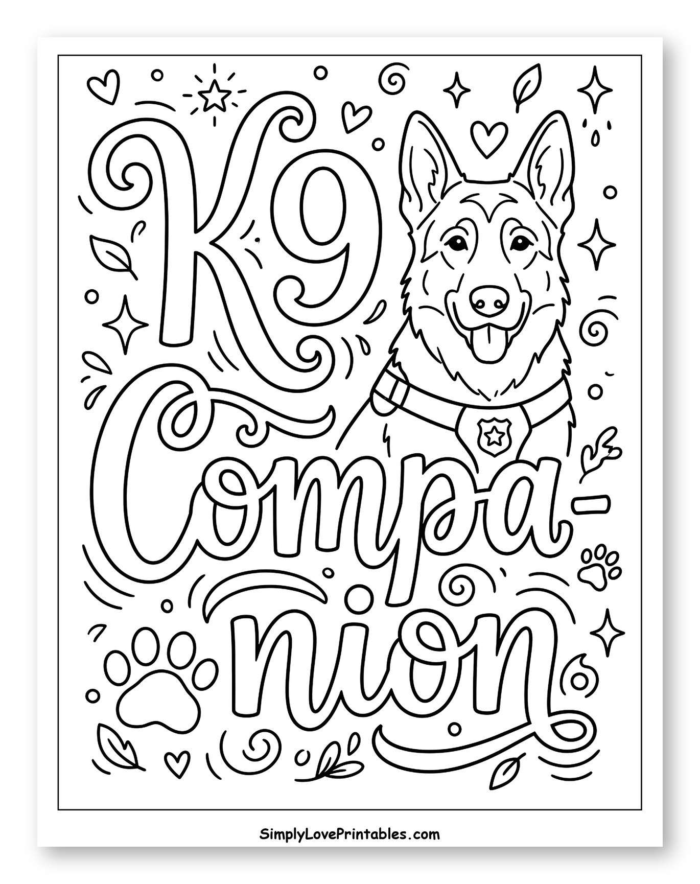 K9 Companion Police Dog Portrait Coloring Page for Adults