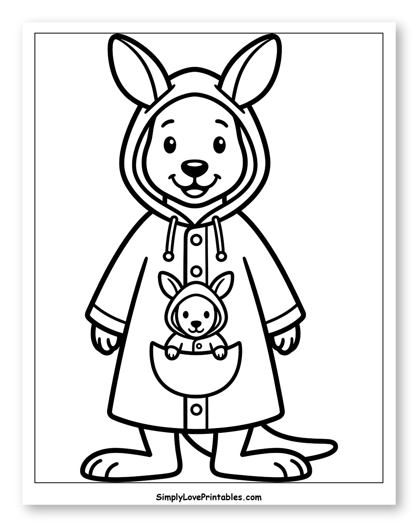 Kangaroo in Raincoat with Joey in Pouch