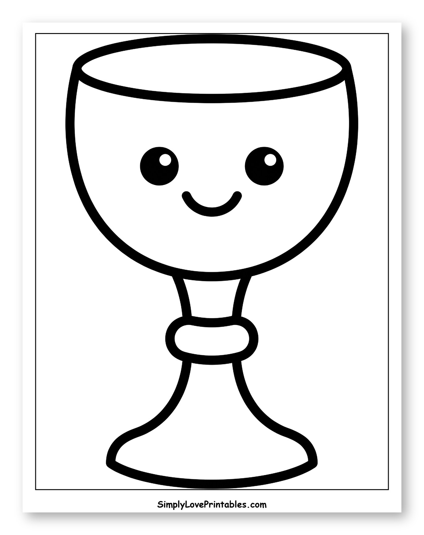 Kawaii Chalice with Happy Face Coloring Page for Toddlers