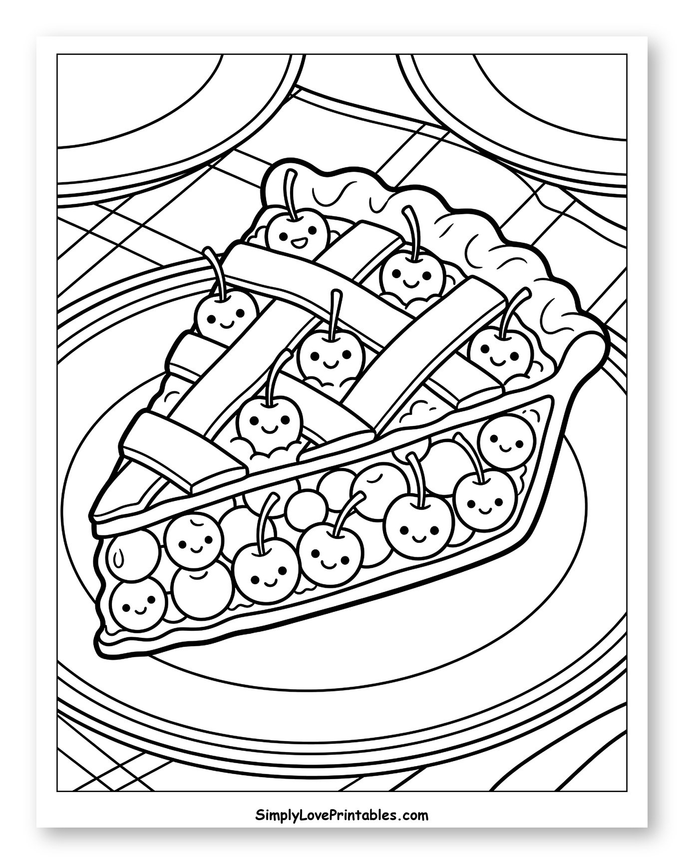 Kawaii Cherry Pie Slice with Smiling Cherries