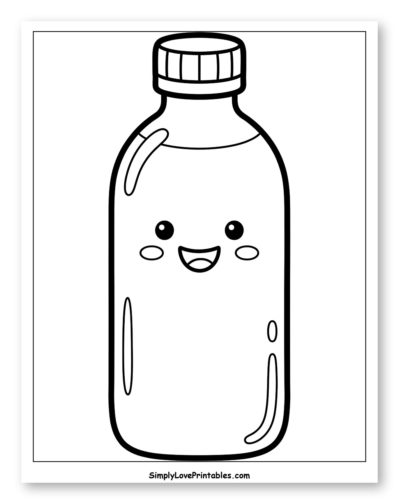 Kawaii Drink Bottle with a Happy Face Coloring Page for Toddlers