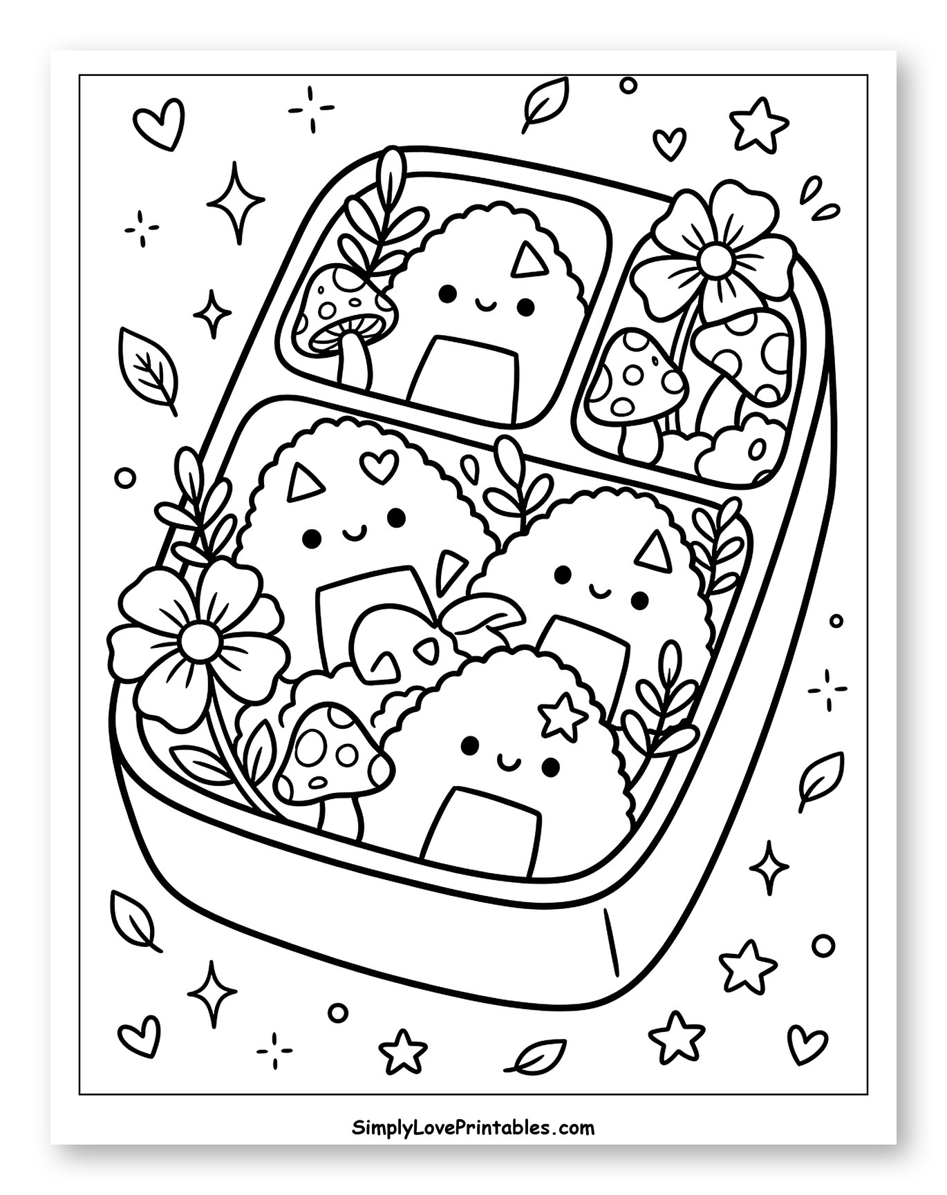 Kawaii Onigiri and Mushrooms Bento Lunch