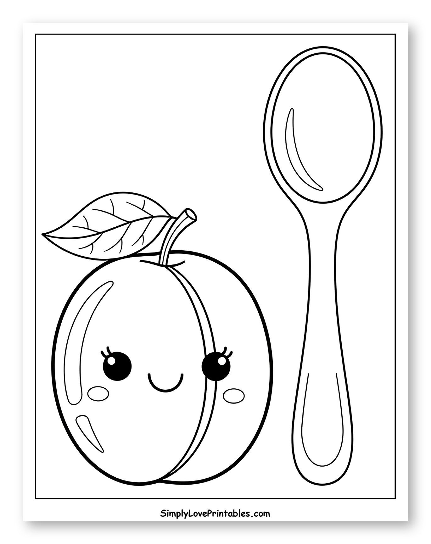 Kawaii Plum and Spoon Outline