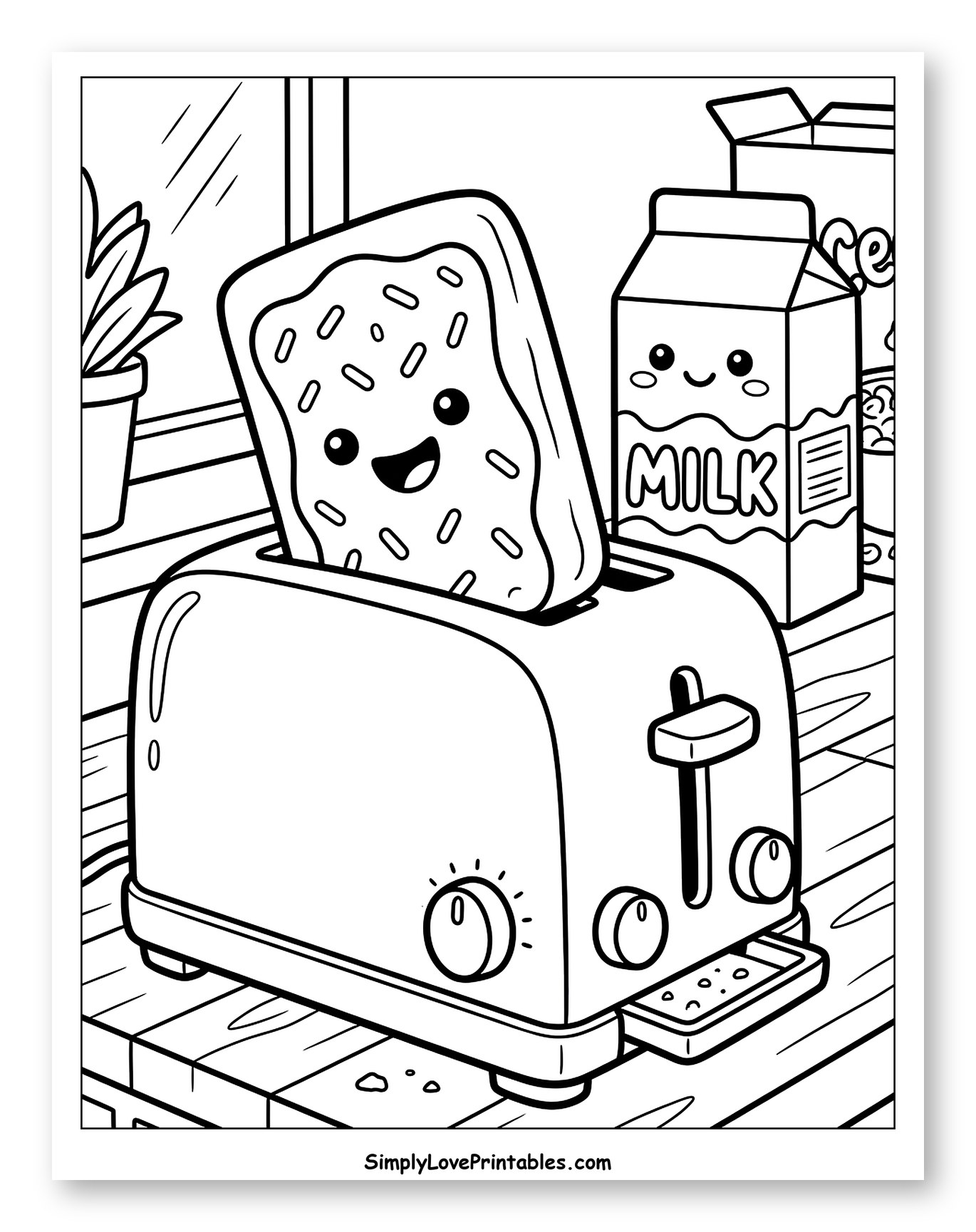 Kawaii Pop Tart Popping from Toaster Coloring Page for Kids