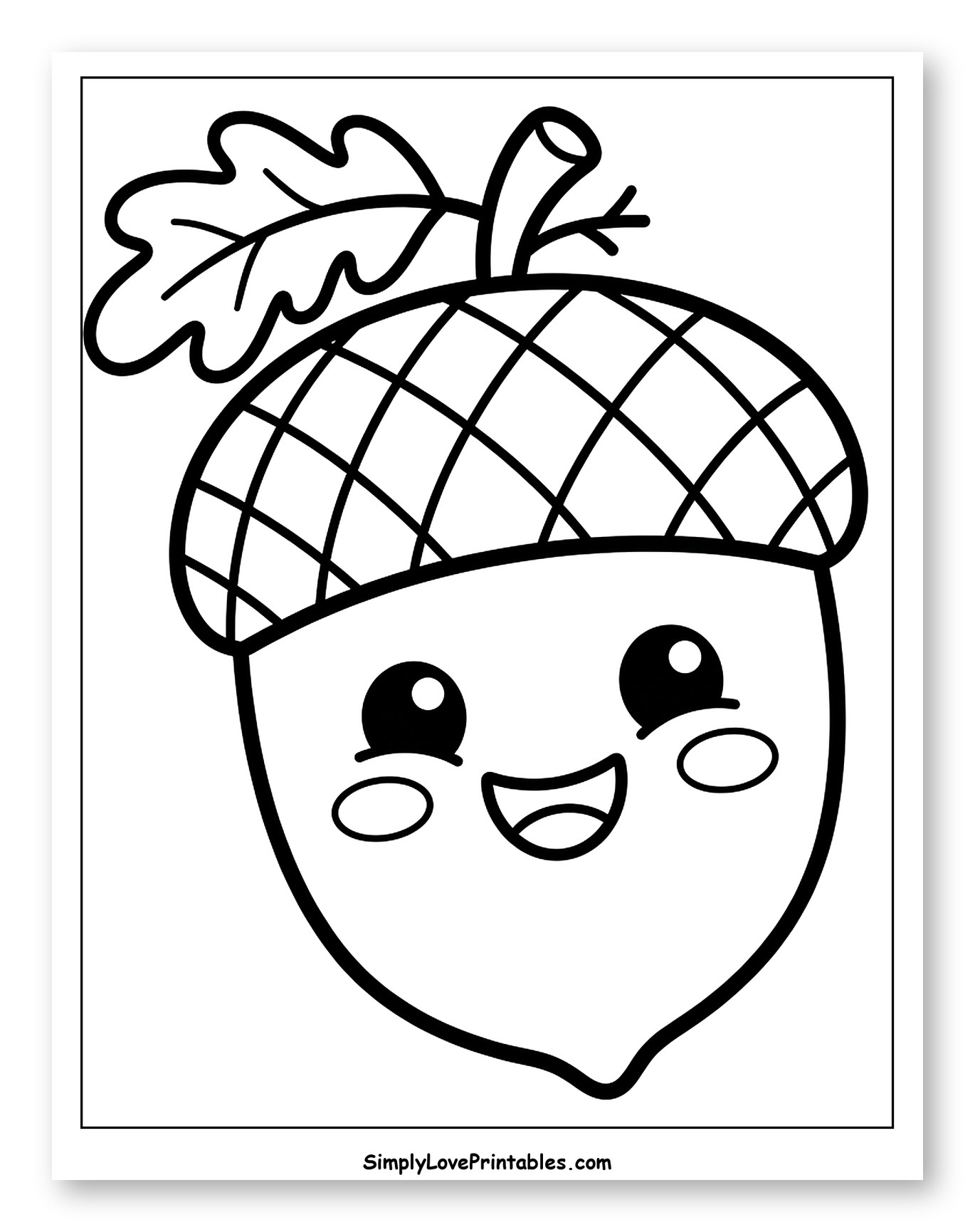 Kawaii Smiling Acorn with an Oak Leaf