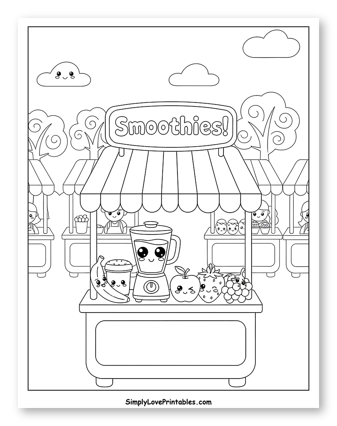Kawaii Smoothies Market Stall with Cute Fruits