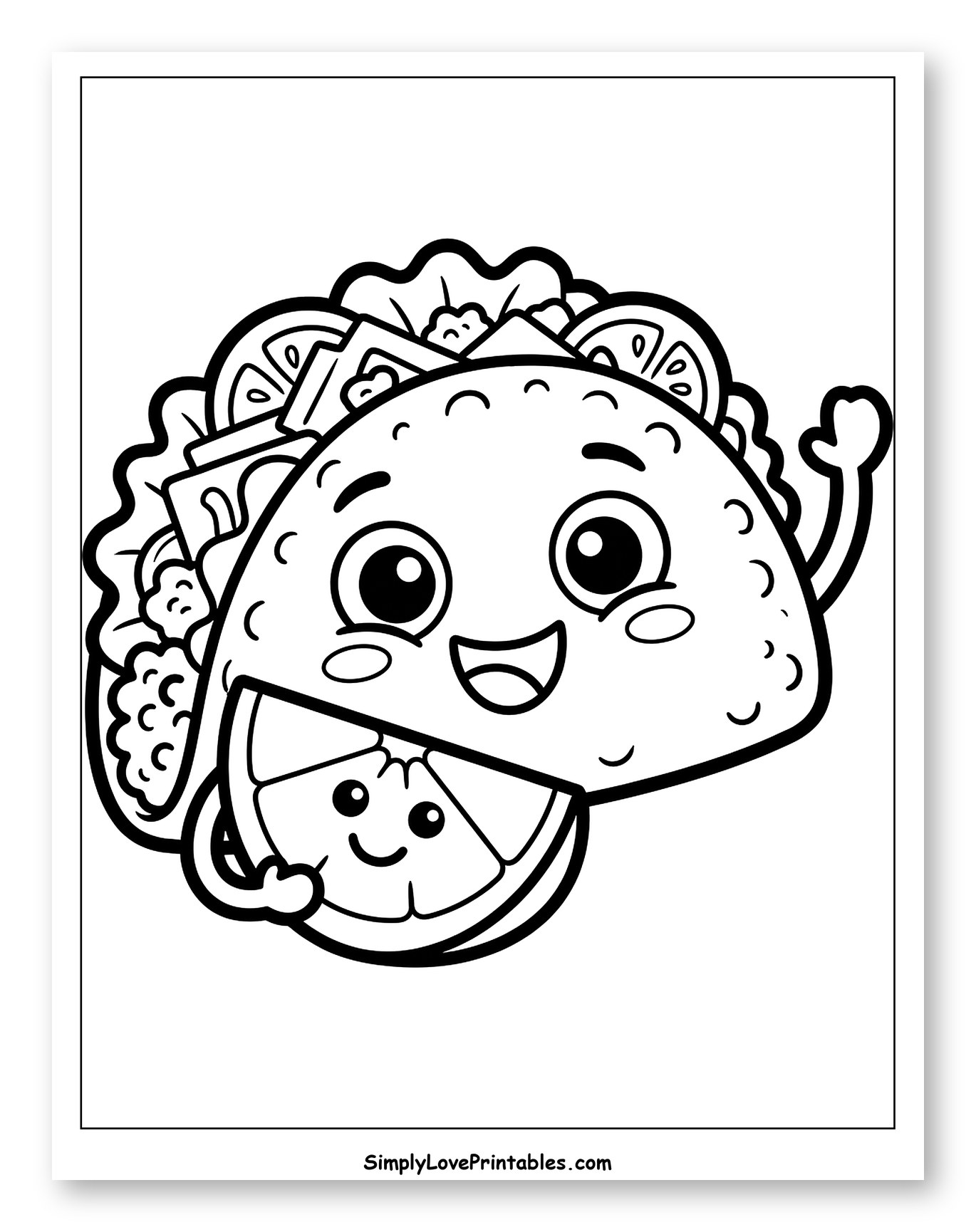 Kawaii Taco Holding a Lime Slice Coloring Sheet for Toddlers