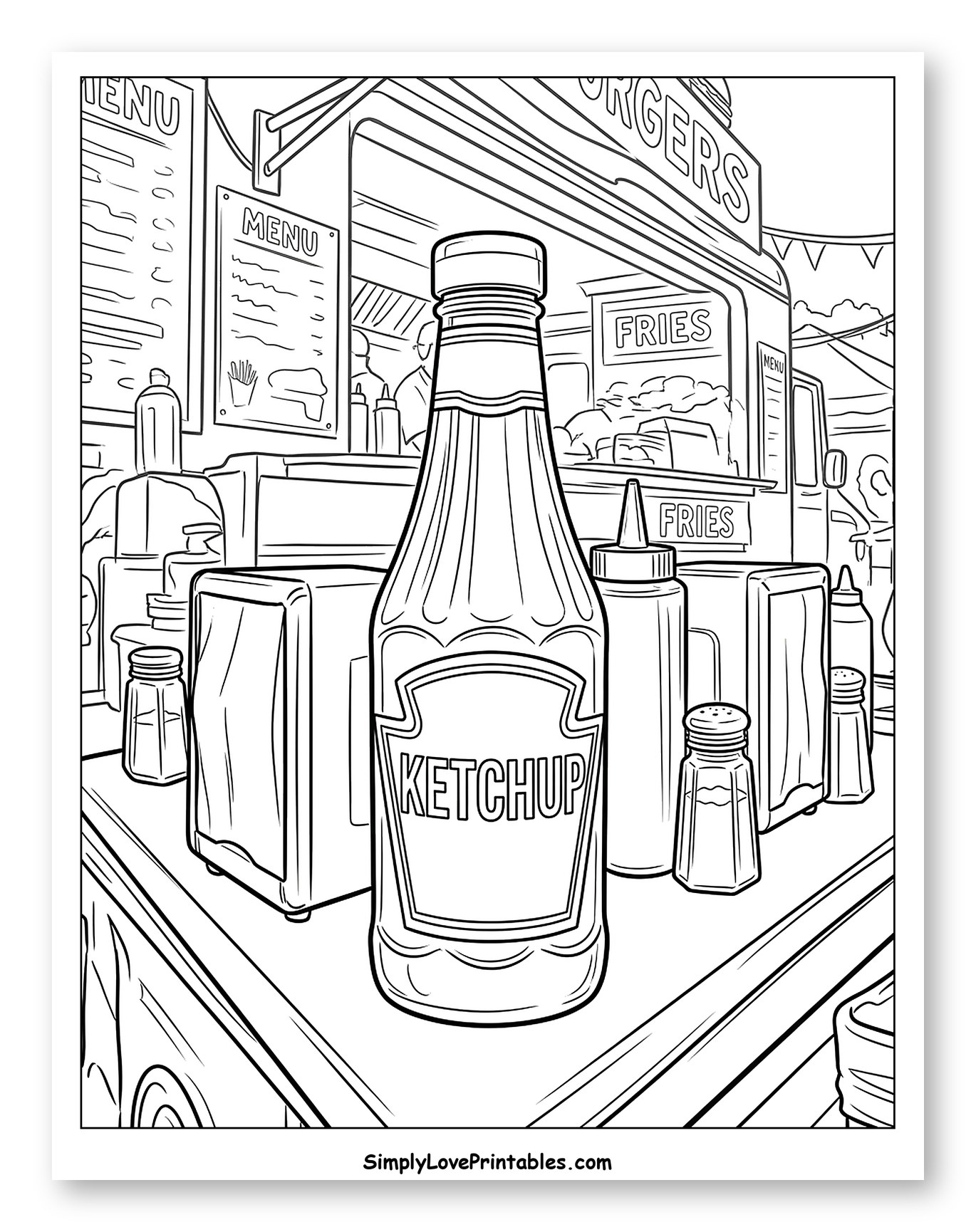 Ketchup Bottle and Condiments at a Food Stall