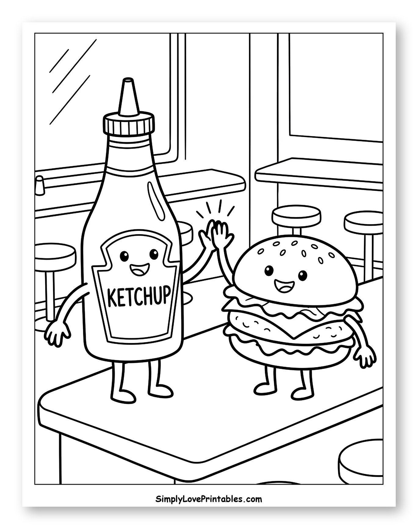 Ketchup Bottle and Hamburger High-Fiving