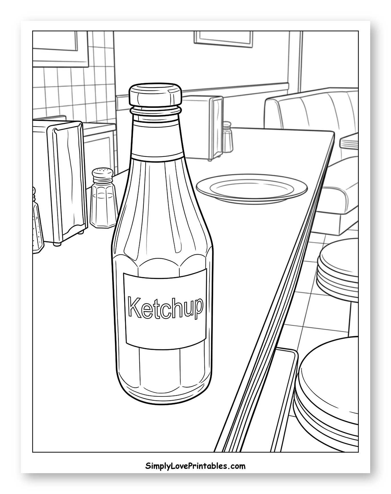 Ketchup Bottle on a Diner Counter Coloring Sheet