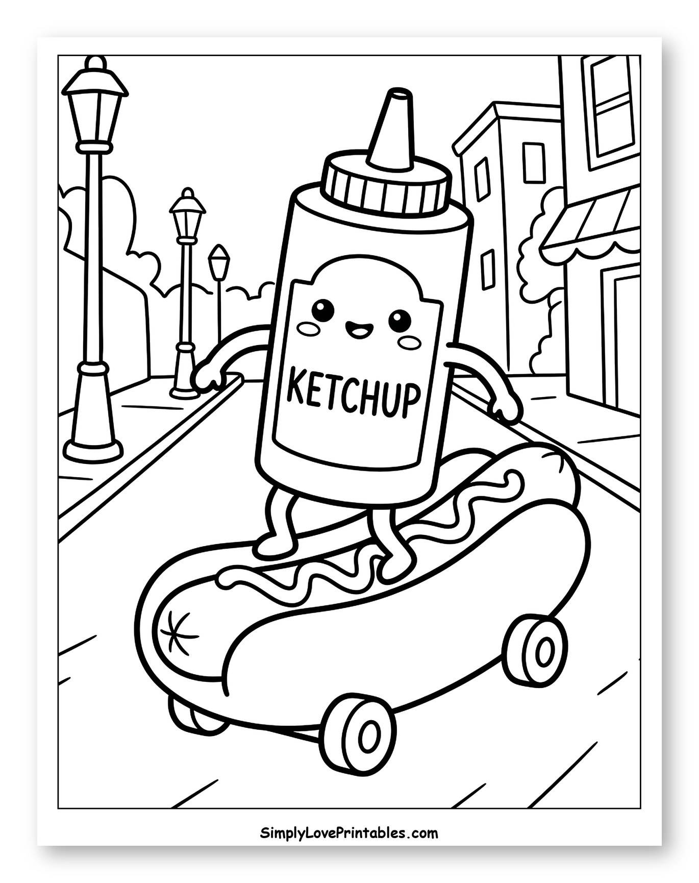 Ketchup Bottle Riding Hot Dog Skateboard