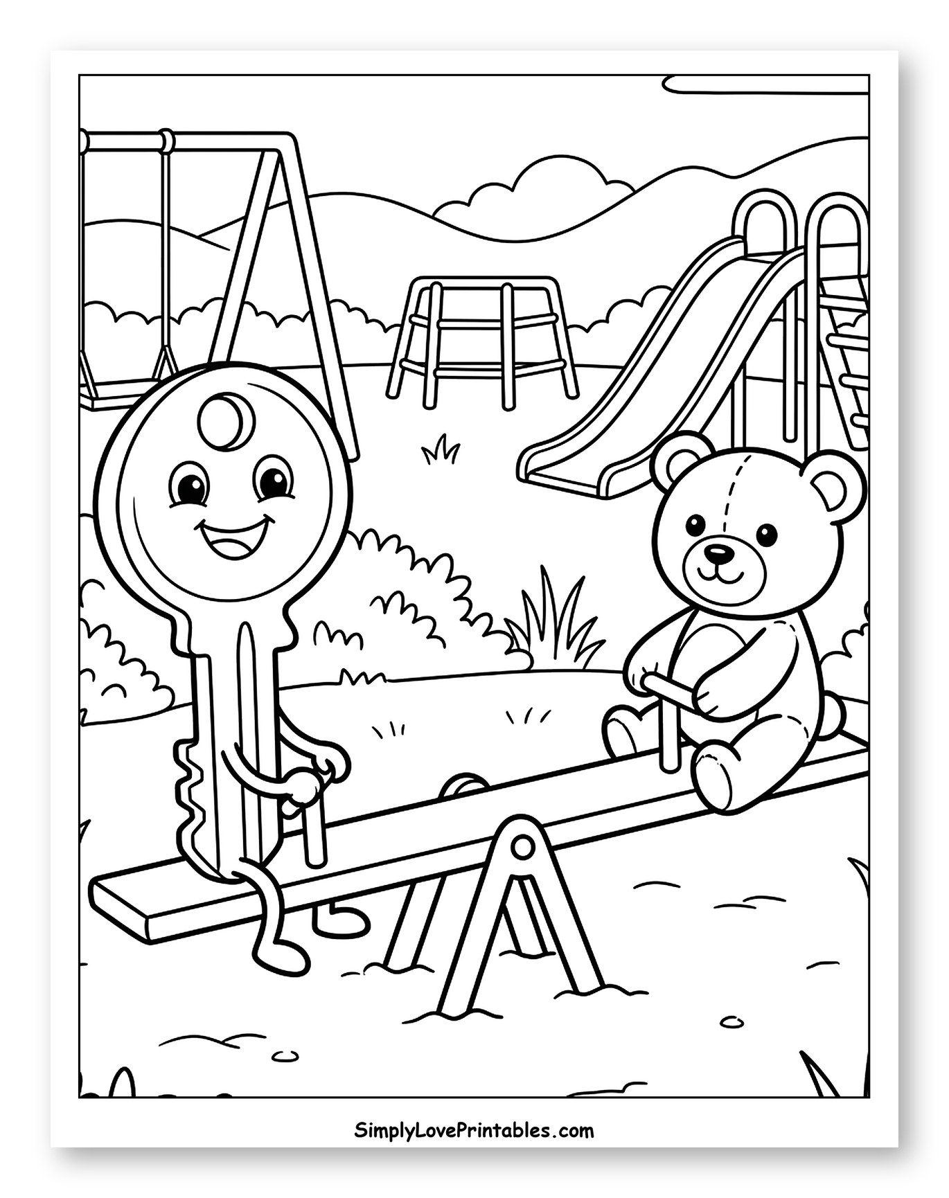 Key and Teddy Bear on Playground Seesaw