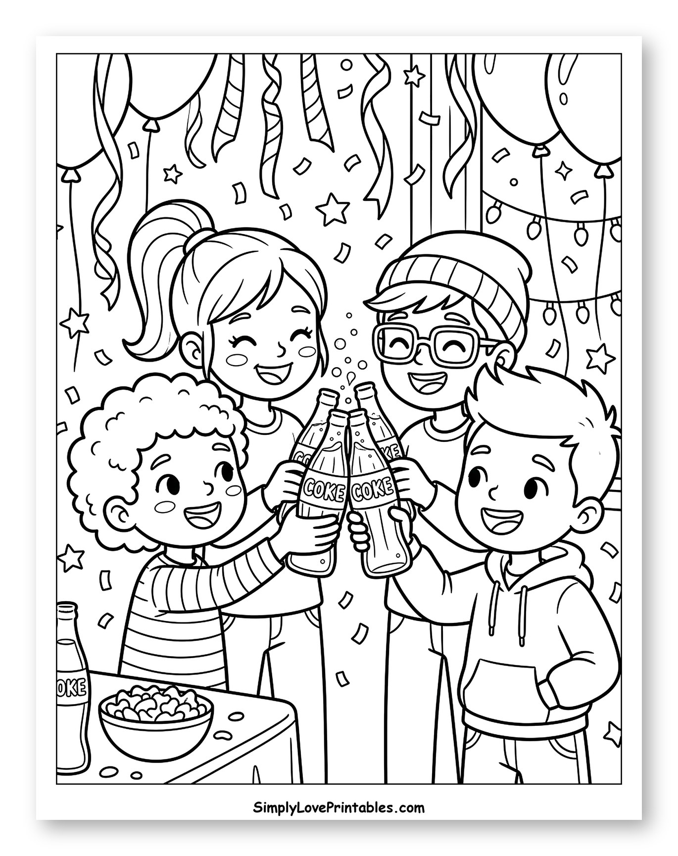 Kids Cheering with Coke Bottles at Party