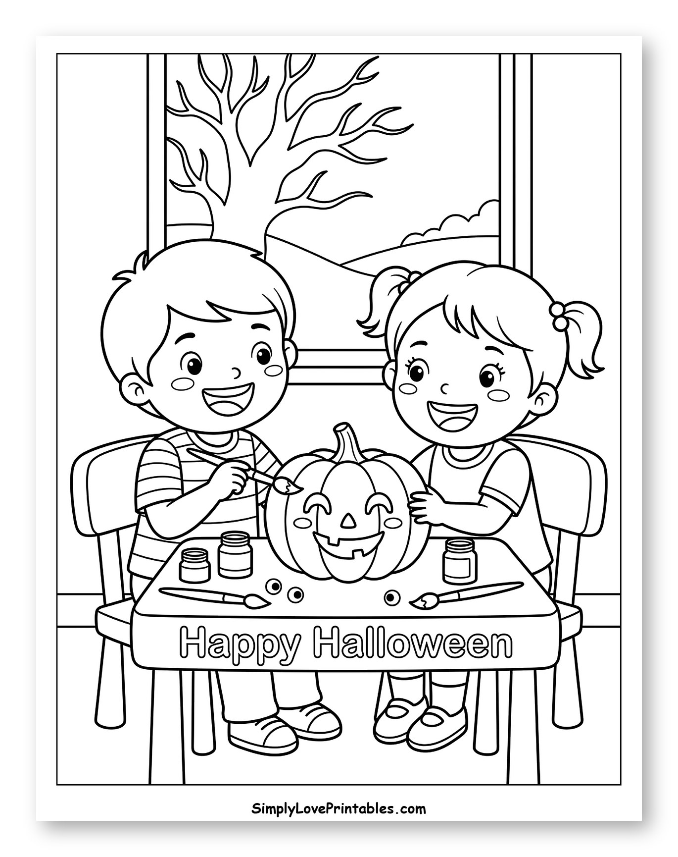 Kids Decorating a Halloween Pumpkin