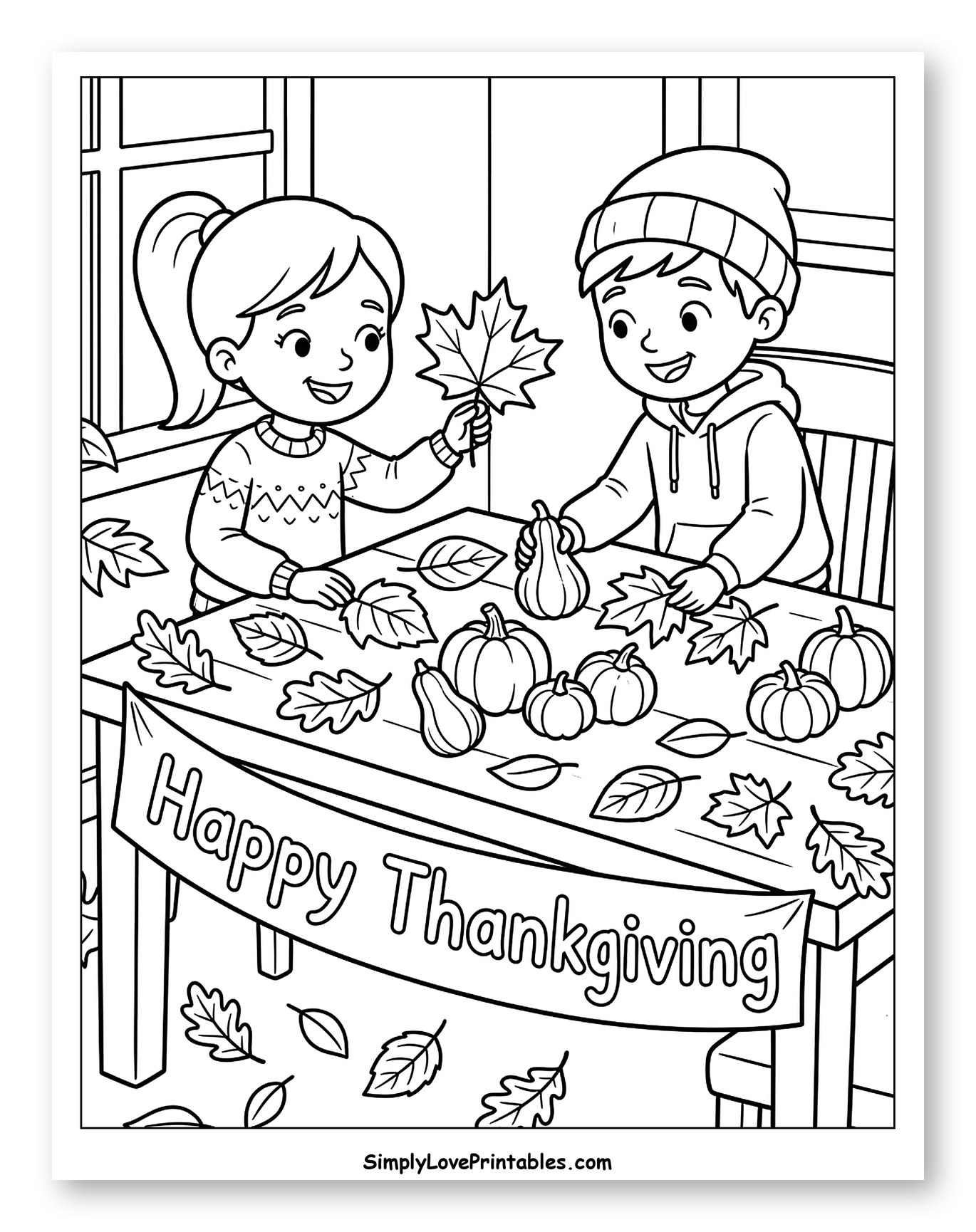 Kids Decorating a Table for Thanksgiving
