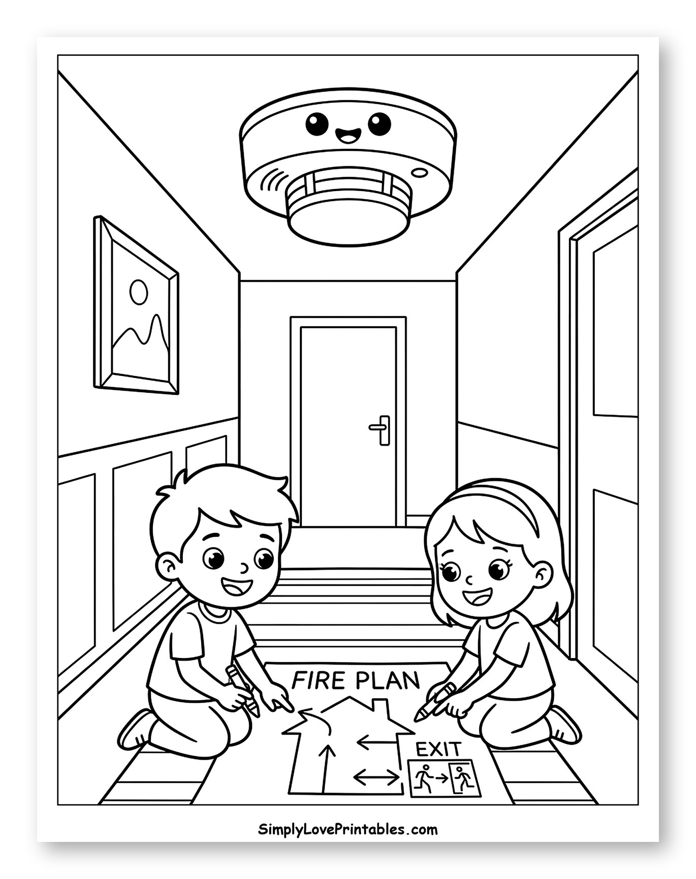 Kids Drawing a Fire Escape Plan to Color for Kids