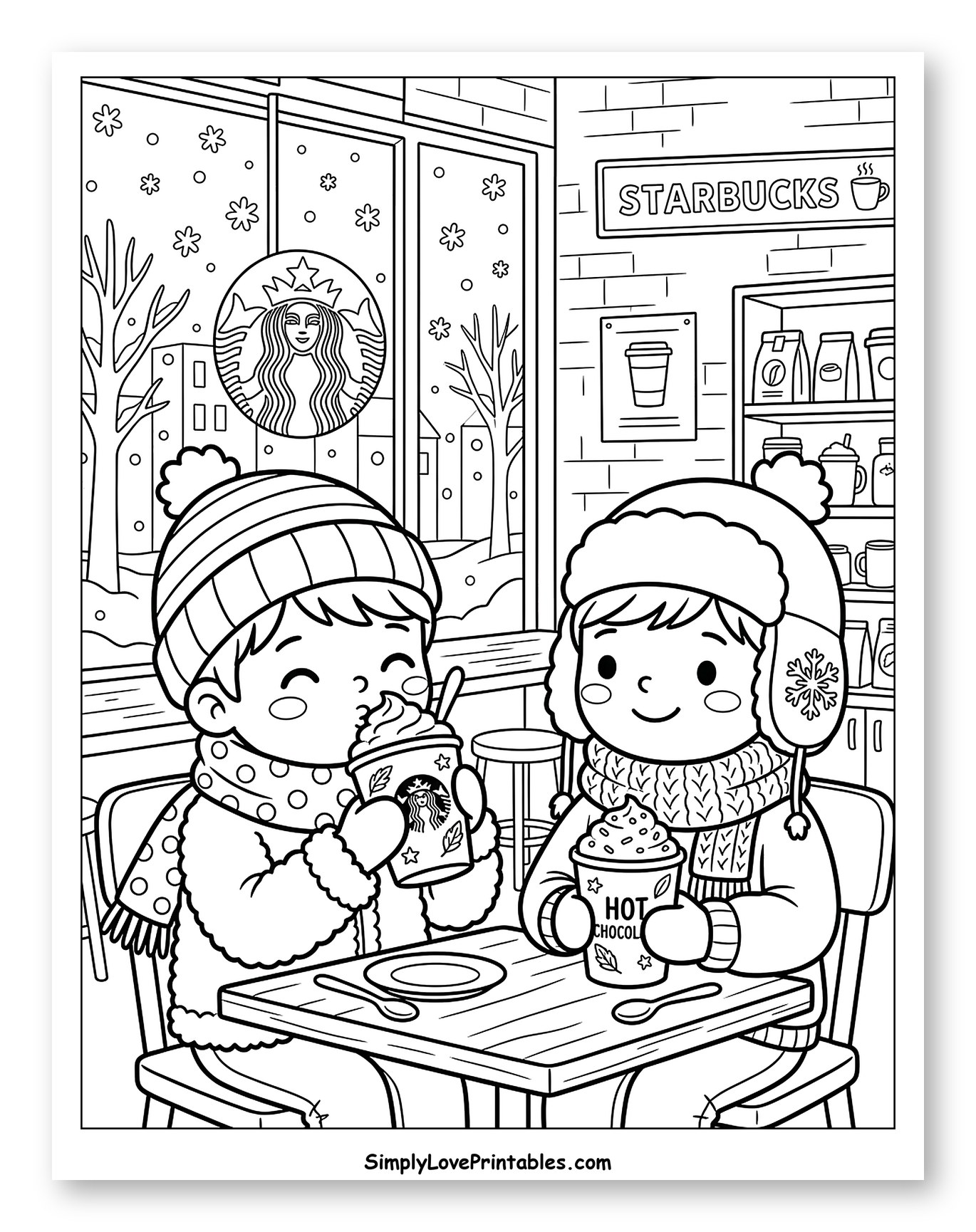 Kids Enjoying Hot Drinks at Starbucks