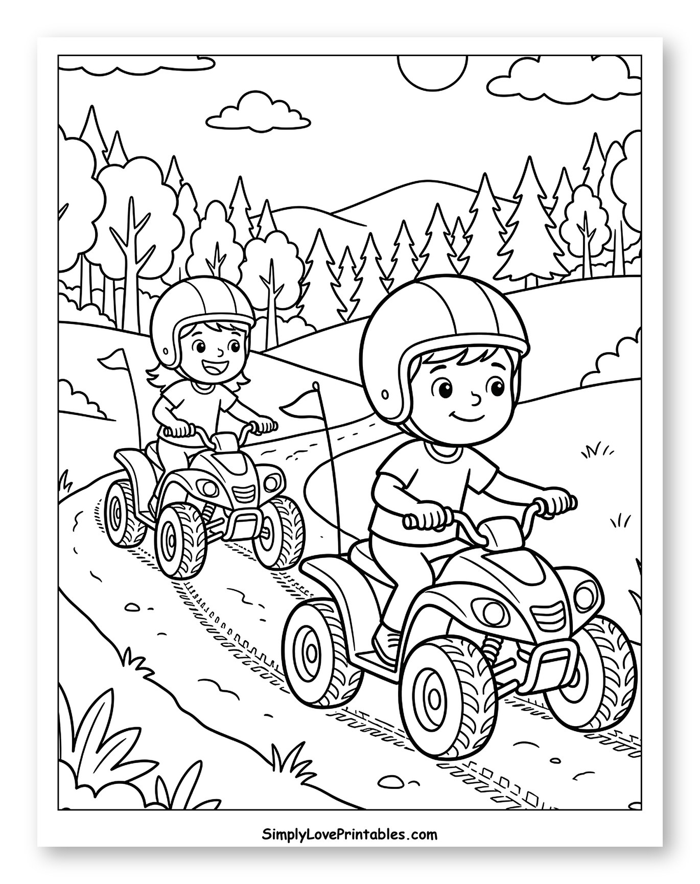 Kids Riding ATVs on a Forest Path